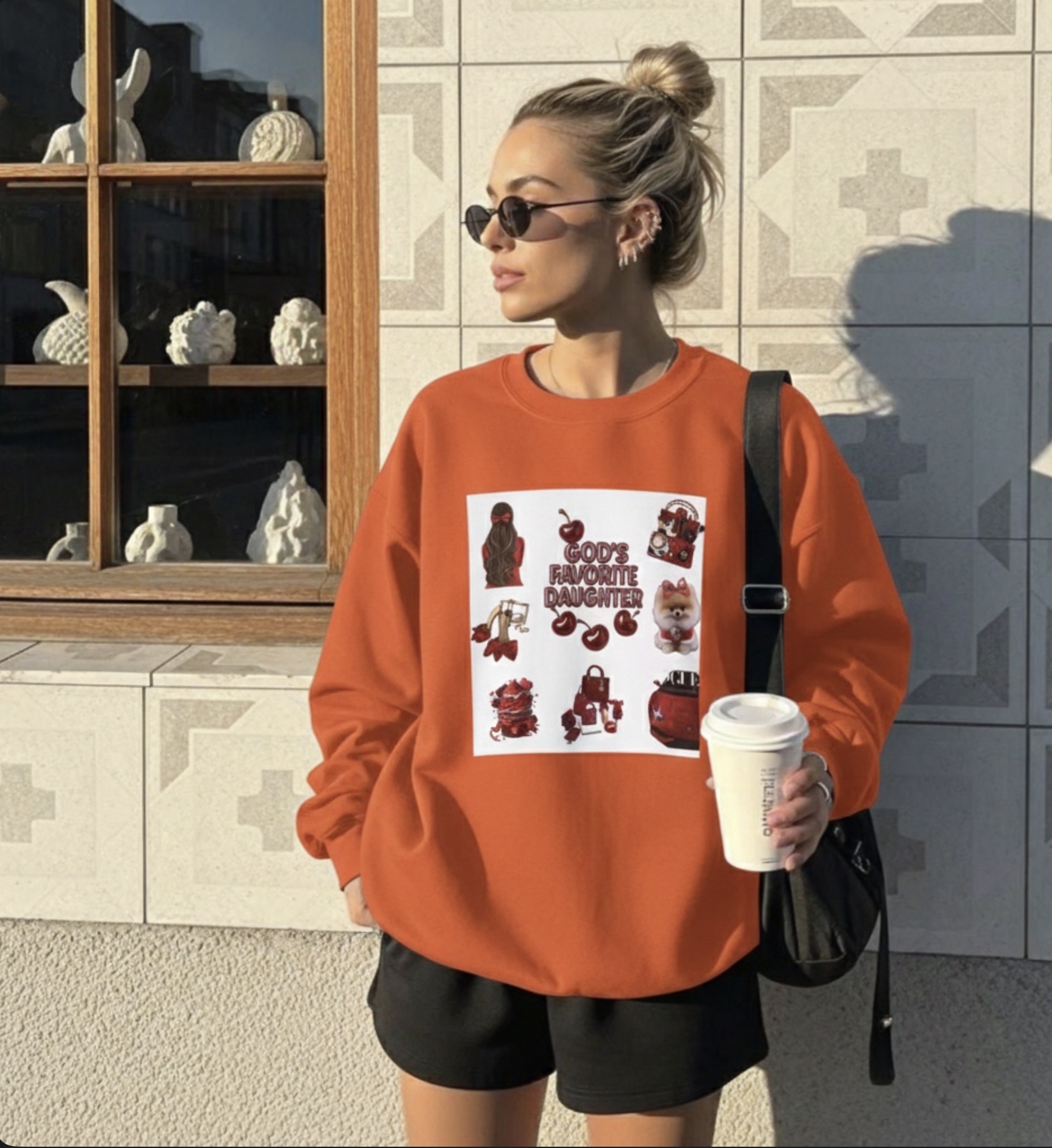 Crewneck Sweatshirt — "God's Favorite Daughter" Cherry Graphic Cozy Pullover product thumbnail image