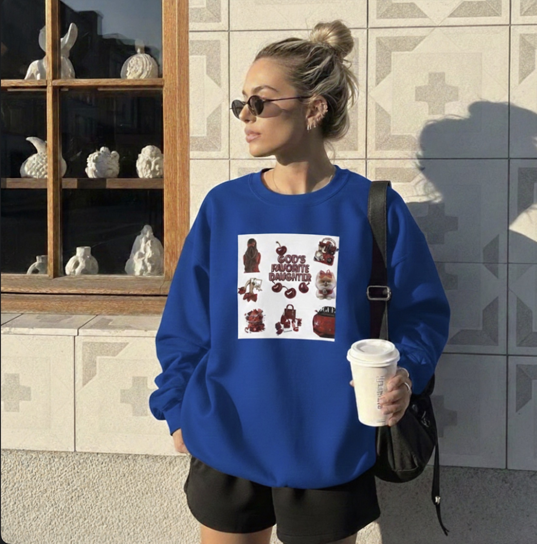Crewneck Sweatshirt — "God's Favorite Daughter" Cherry Graphic Cozy Pullover product thumbnail image