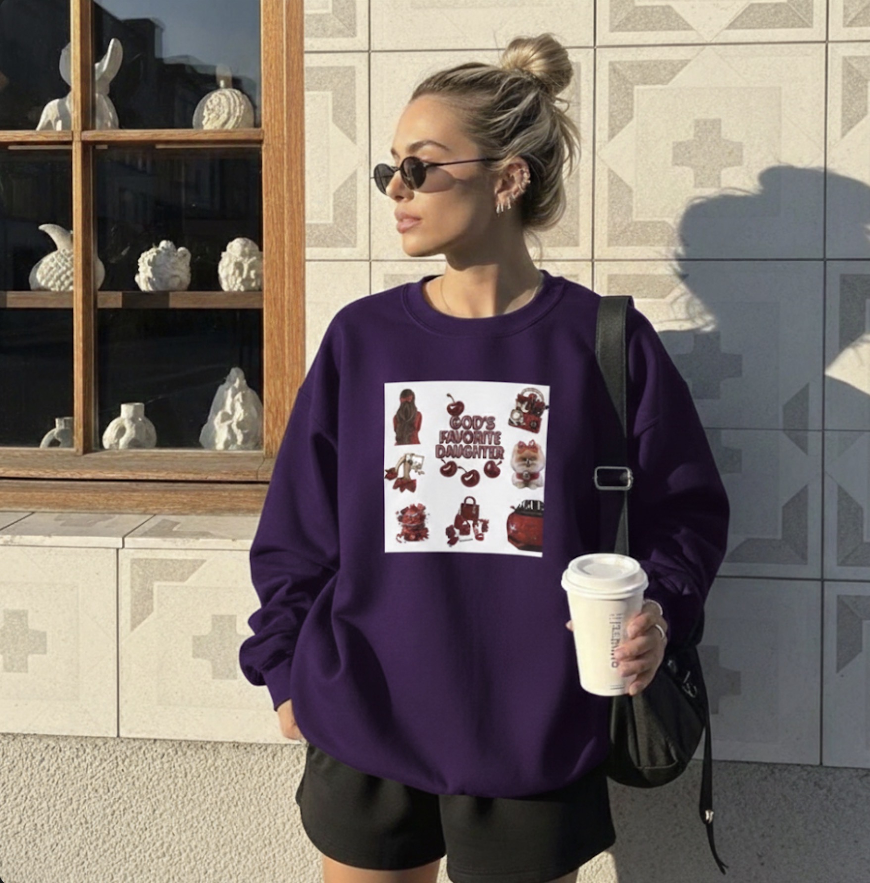 Crewneck Sweatshirt — "God's Favorite Daughter" Cherry Graphic Cozy Pullover product thumbnail image