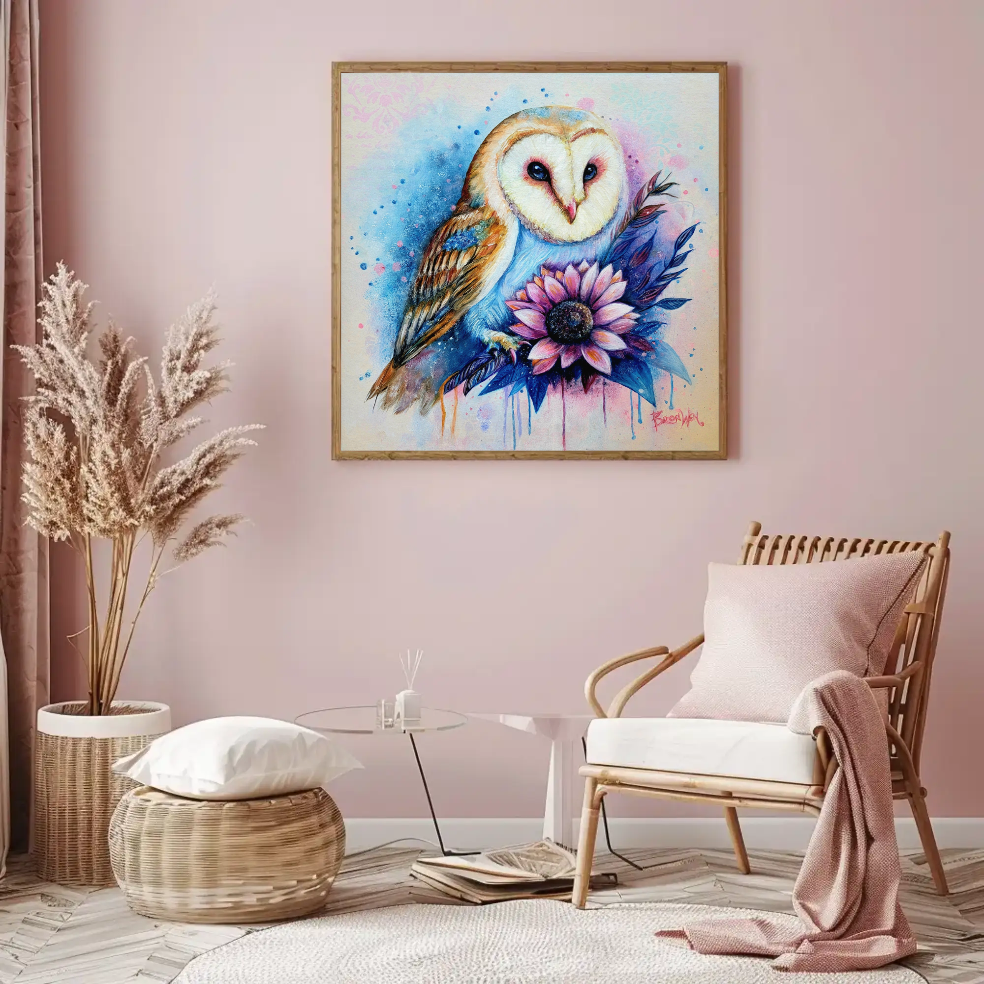 Barn Owl Floral Canvas Wall Art – Watercolor Owl with Sunflower, Stretched Matte Canvas product thumbnail image Barn Owl Floral Canvas Wall Art – Watercolor Owl with Sunflower, Stretched Matte Canvas product thumbnail image