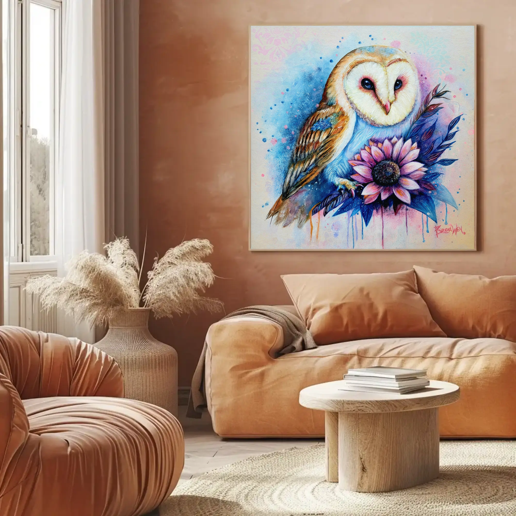 Barn Owl Floral Canvas Wall Art – Watercolor Owl with Sunflower, Stretched Matte Canvas product thumbnail image Barn Owl Floral Canvas Wall Art – Watercolor Owl with Sunflower, Stretched Matte Canvas product thumbnail image