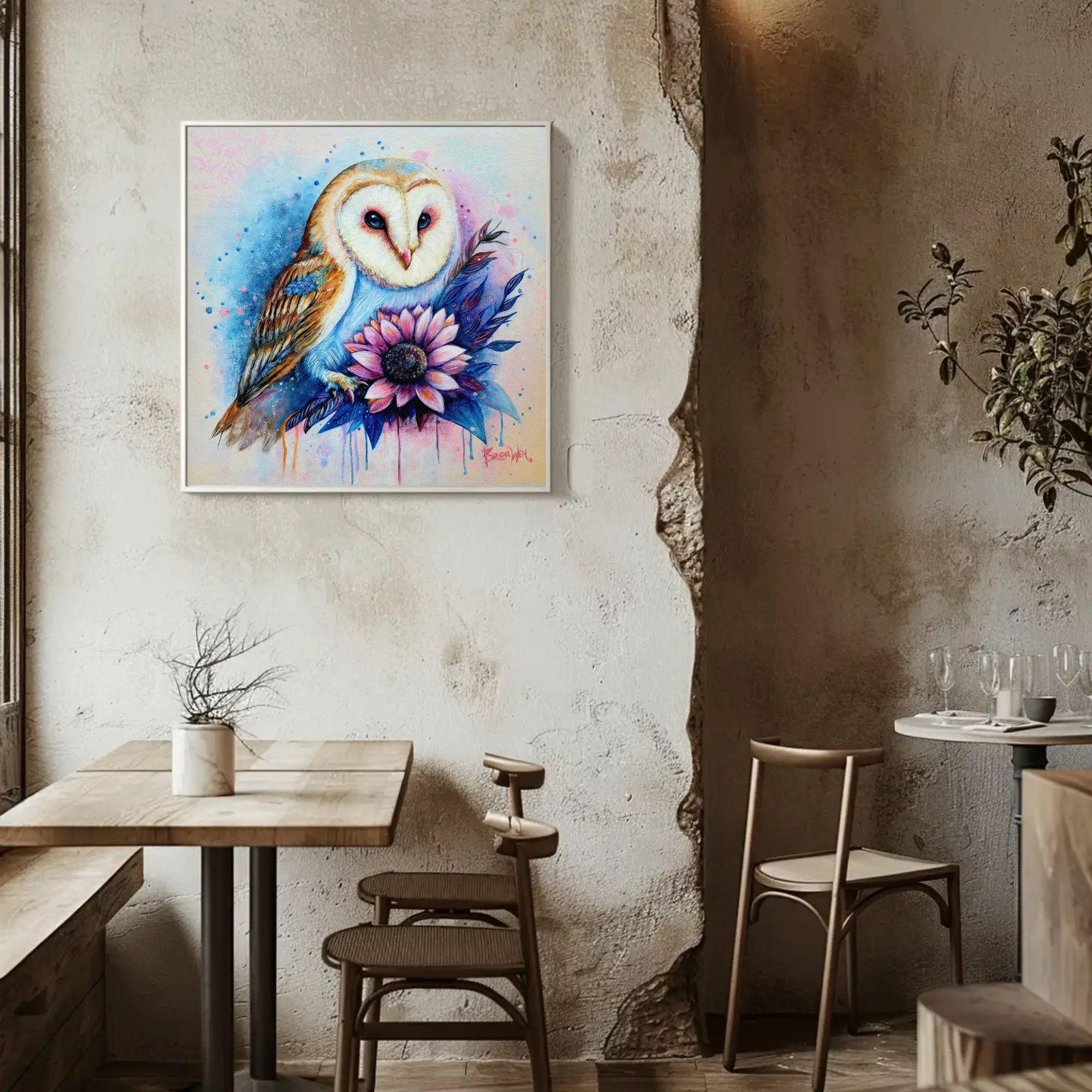 Barn Owl Floral Canvas Wall Art – Watercolor Owl with Sunflower, Stretched Matte Canvas product thumbnail image Barn Owl Floral Canvas Wall Art – Watercolor Owl with Sunflower, Stretched Matte Canvas product thumbnail image