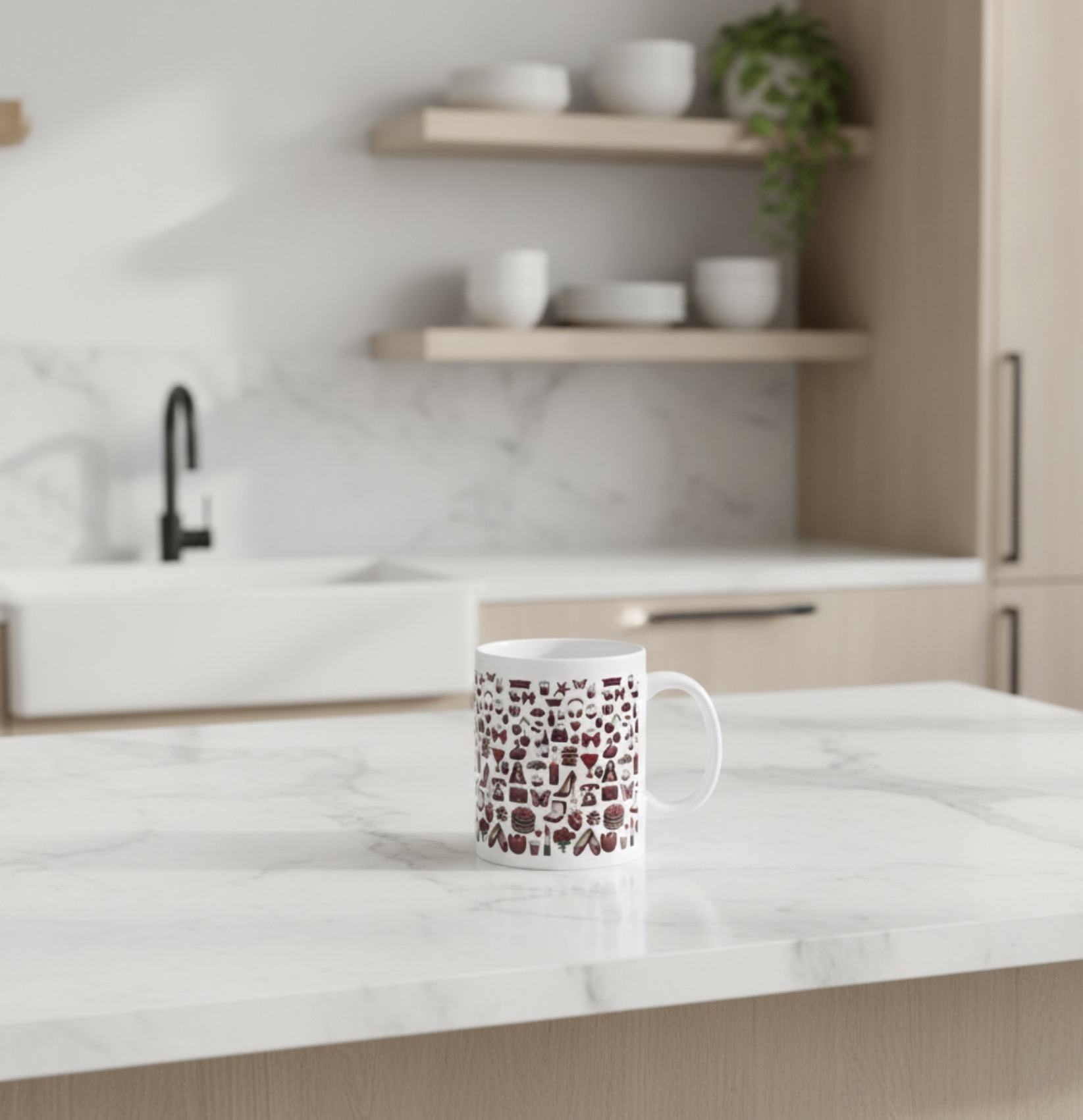 Valentine Emoji Pattern Ceramic Mug — Romantic Red Icons (11oz,15oz) product thumbnail image