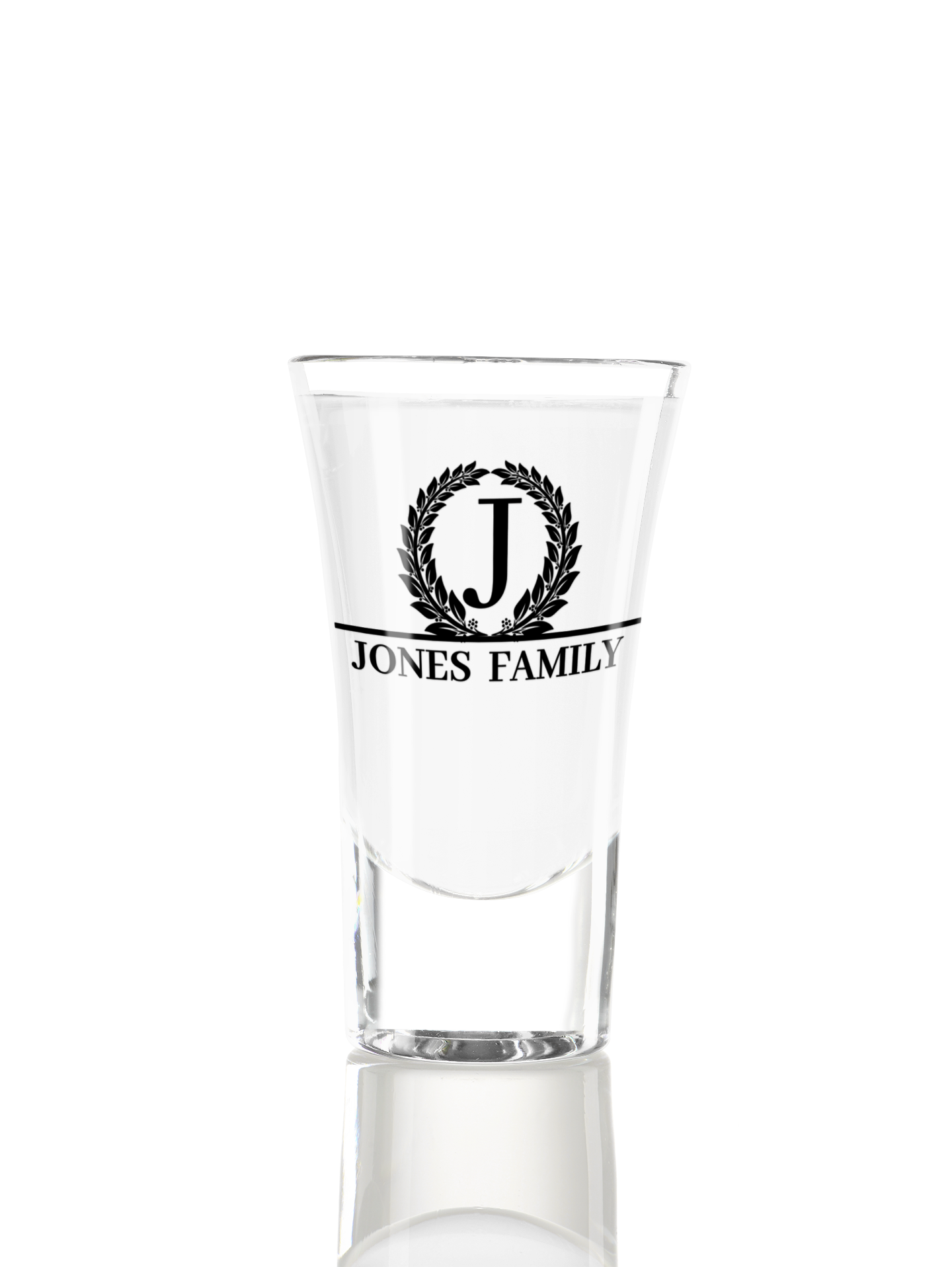 JONES Personalized Laurel Monogram Shot Glass — Custom 'Jones Family' 1.5oz product thumbnail image JONES Personalized Laurel Monogram Shot Glass — Custom 'Jones Family' 1.5oz product thumbnail image