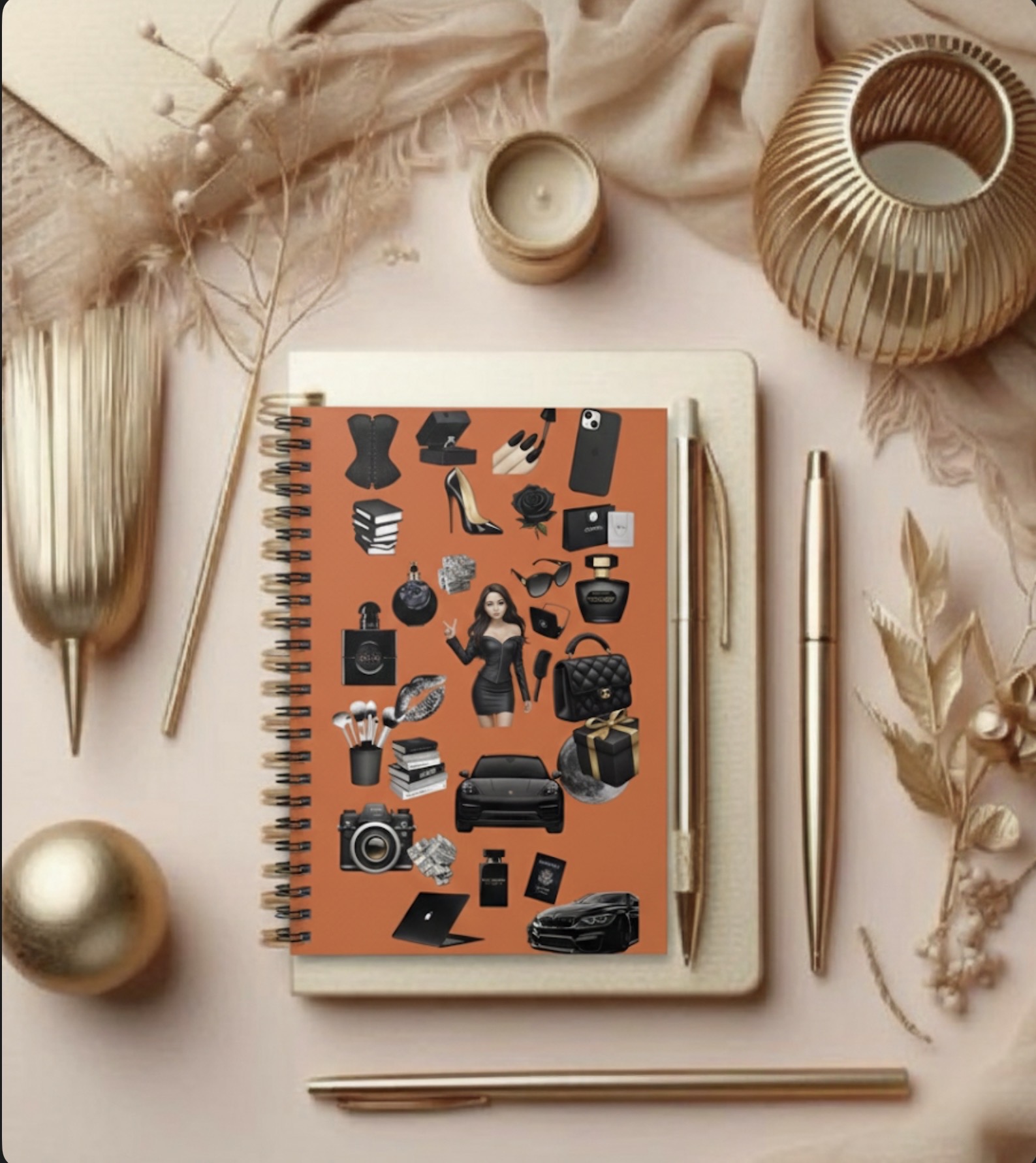Luxury Lifestyle Spiral Notebook — Fashion Icons, Beauty &amp; Travel Collage (Ruled) product thumbnail image