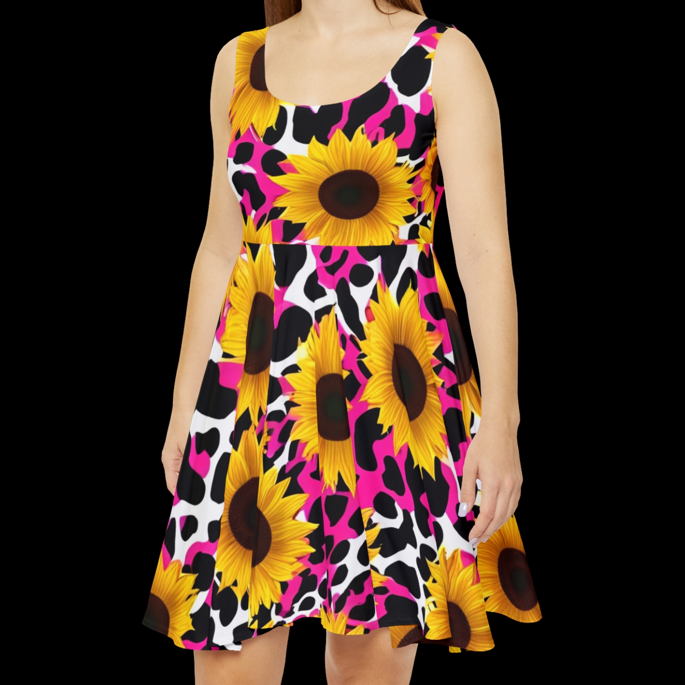 Vibrant Sunflower Skater Dress for Women - Fun Floral Summer Wear