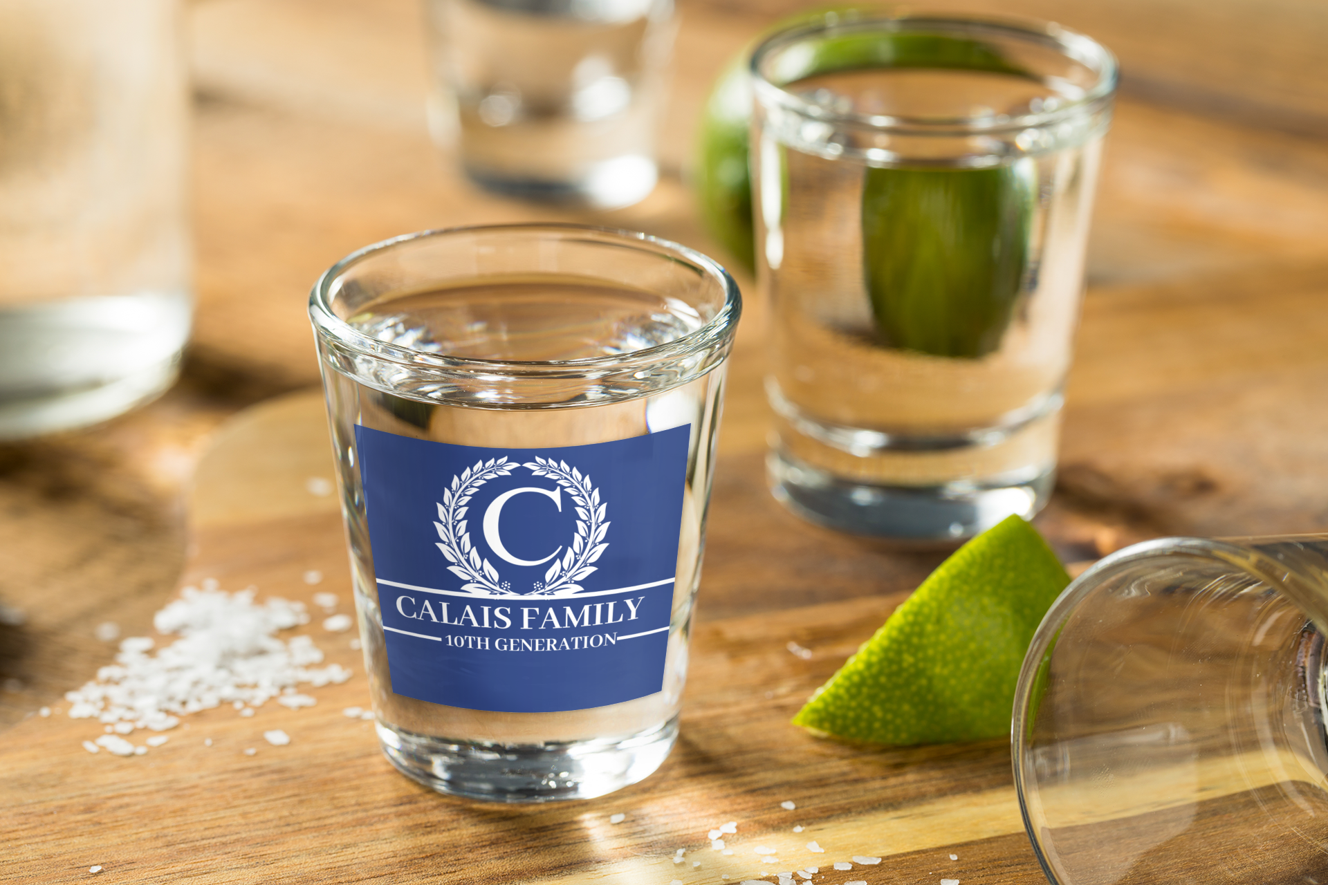 Calais Family 10th Generation Shot Glass — Personalized Crest 1.5oz product thumbnail image Calais Family 10th Generation Shot Glass — Personalized Crest 1.5oz product thumbnail image
