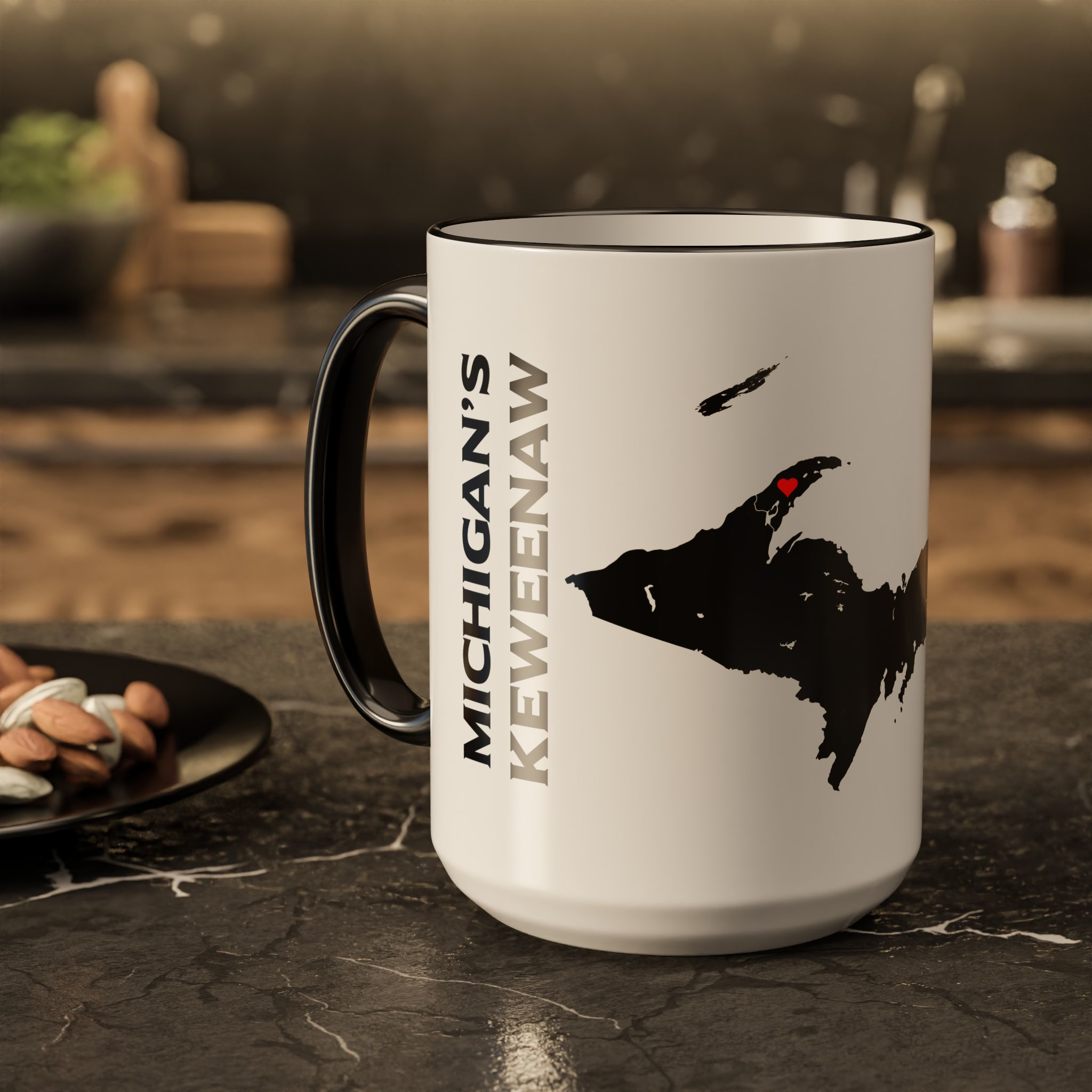 Heart in the Keweenaw UP Map Mug | Black Accent Rim & Handle | 11 oz or 15 oz Heart in the Keweenaw UP Map Mug | Black Accent Rim & Handle | 11 oz or 15 oz
