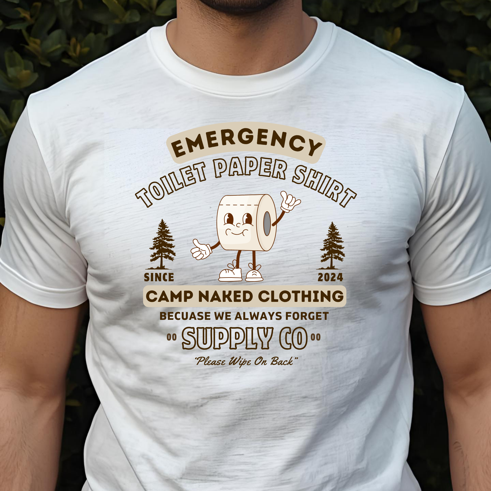Camp Naked Clothing | Emergency Toilet Paper Shirt |  — Camp Naked Clothing Funny Camping Tee.