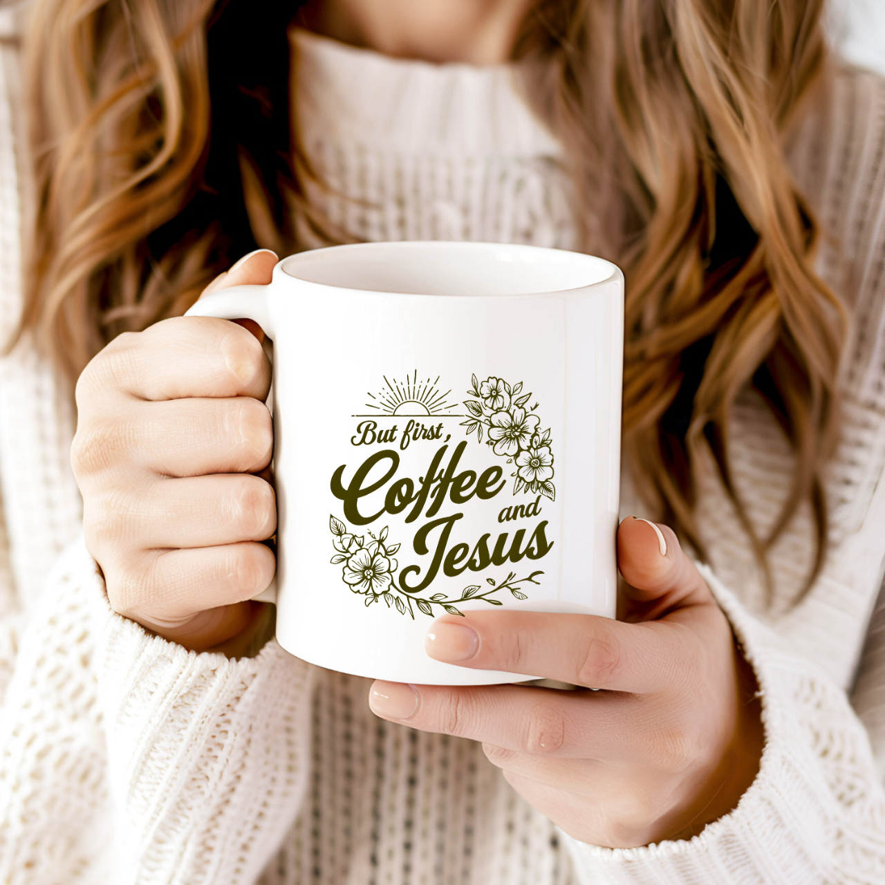 Jesus + Coffee Christian Coffee Mug | Faith Ceramic Mug 11oz &amp; 15oz | Botanical Design Christian Gift