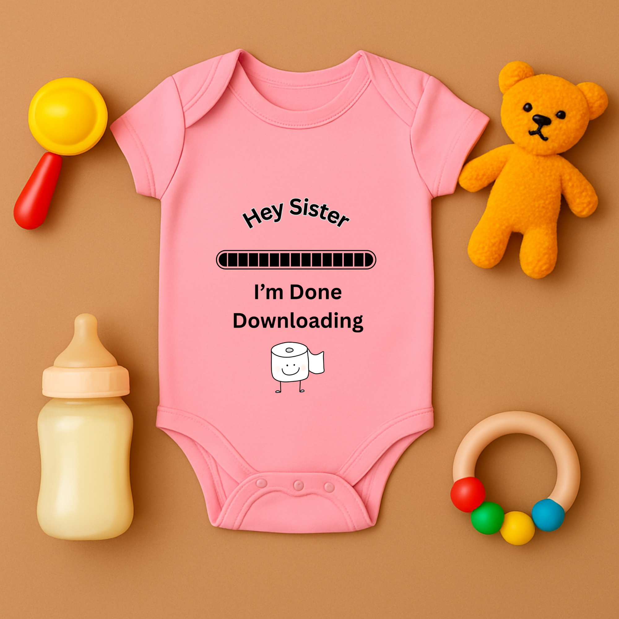 Hey Sister Im Done Downloading Baby Bodysuit Funny Infant One Piece Cute Sibling Announcement Baby Shower Gift product thumbnail image