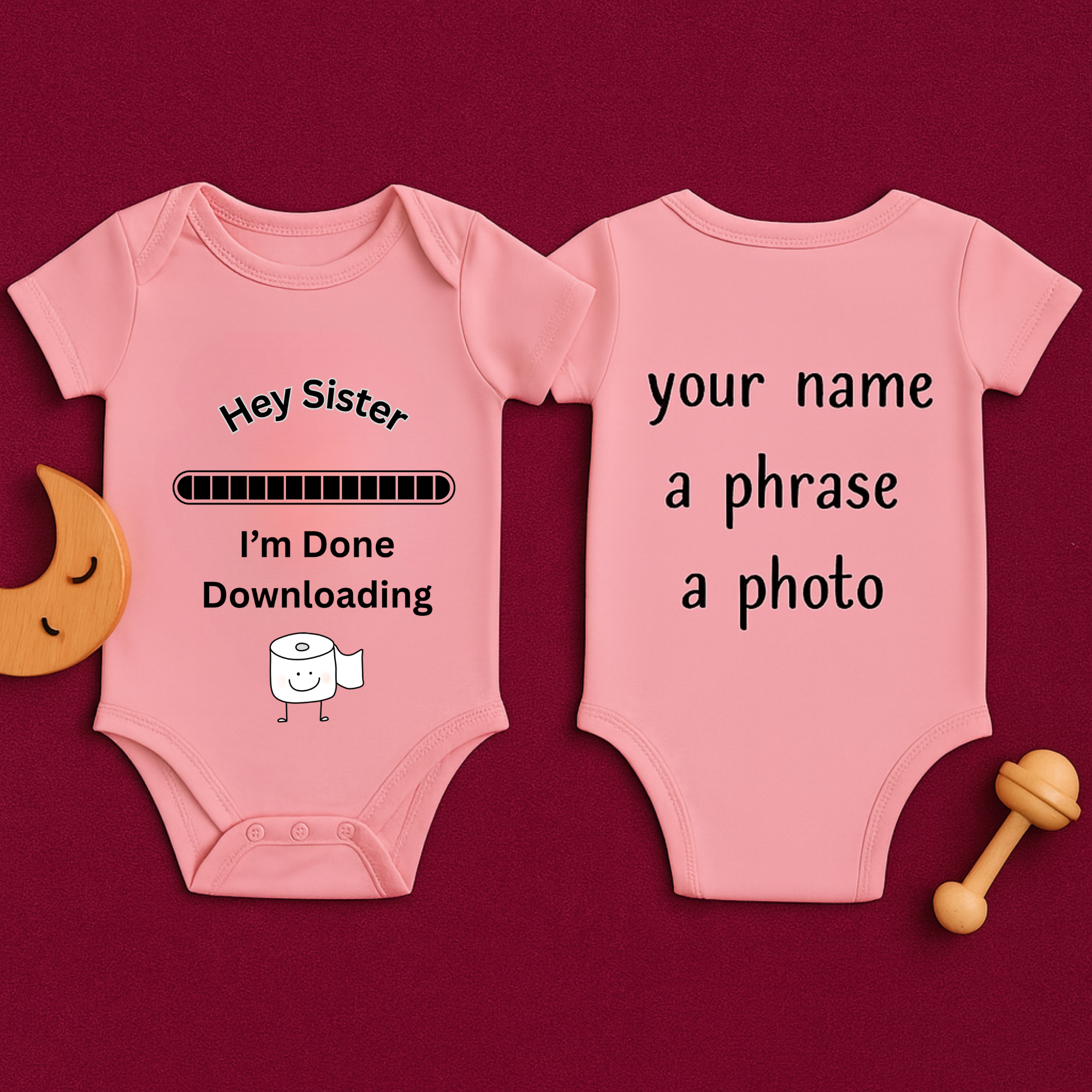 Hey Sister Im Done Downloading Baby Bodysuit Funny Infant One Piece Cute Sibling Announcement Baby Shower Gift product thumbnail image