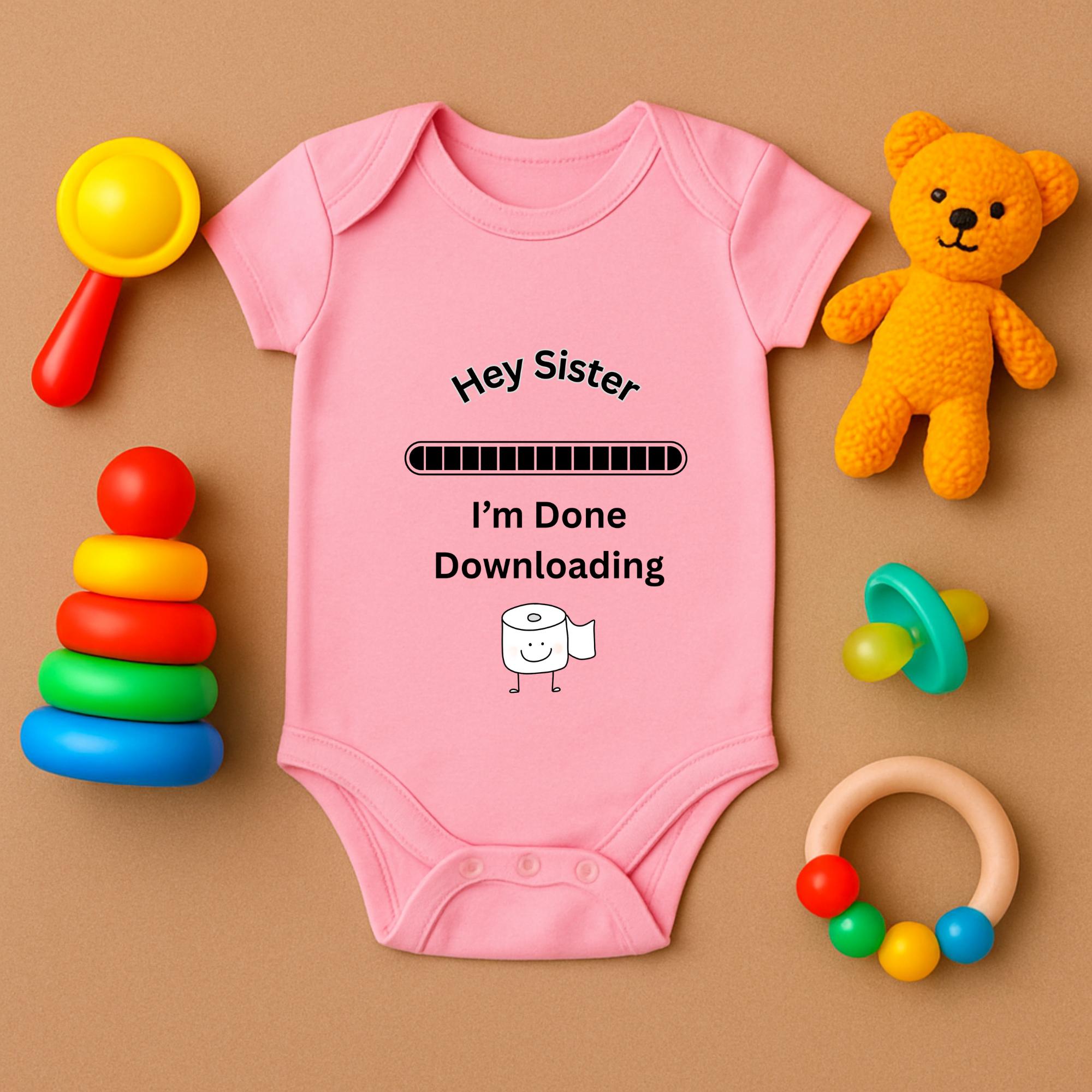 Hey Sister Im Done Downloading Baby Bodysuit Funny Infant One Piece Cute Sibling Announcement Baby Shower Gift product thumbnail image