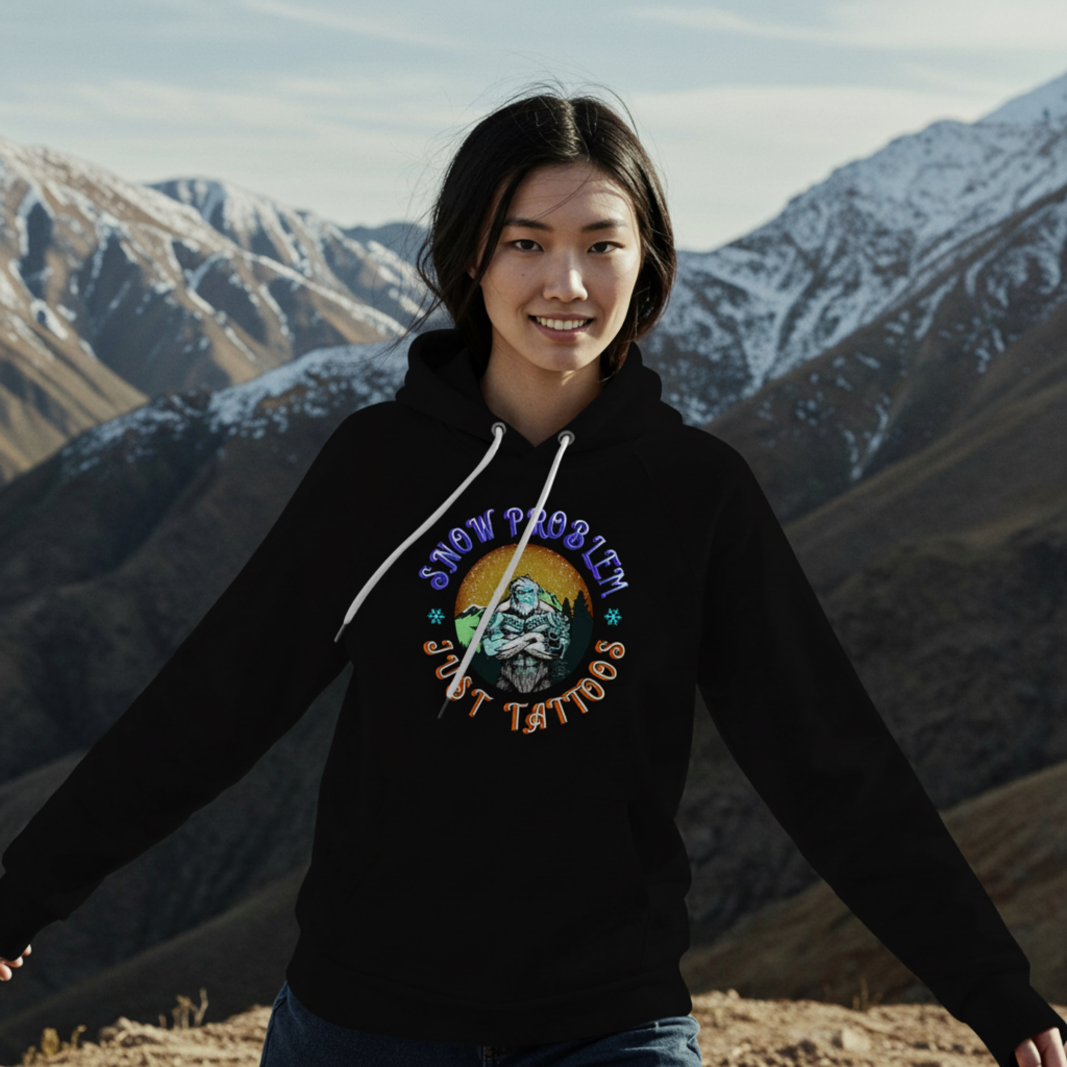 Hoodie Sweatshirt – "Snow Problem, Just Tattoos" Mountain Yeti Graphic product thumbnail image Hoodie Sweatshirt – "Snow Problem, Just Tattoos" Mountain Yeti Graphic product thumbnail image