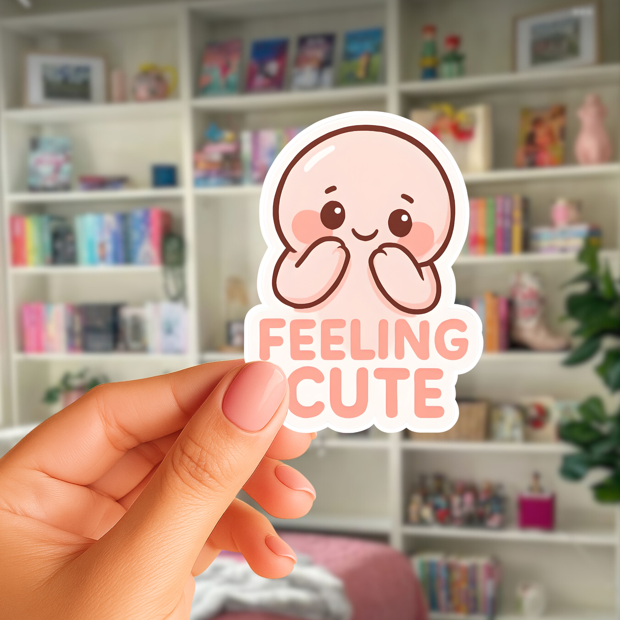 Feeling Cute Sticker Kawaii Blushing Character Kiss-Cut Vinyl Sticker product thumbnail image Feeling Cute Sticker Kawaii Blushing Character Kiss-Cut Vinyl Sticker product thumbnail image