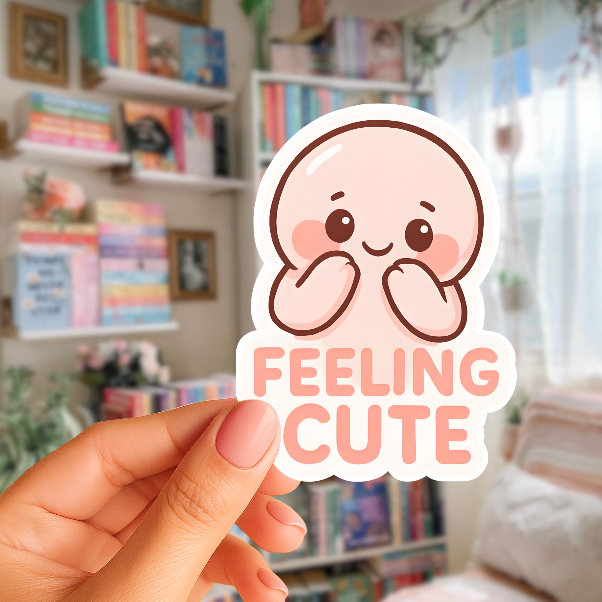 Feeling Cute Sticker Kawaii Blushing Character Kiss-Cut Vinyl Sticker product thumbnail image Feeling Cute Sticker Kawaii Blushing Character Kiss-Cut Vinyl Sticker product thumbnail image