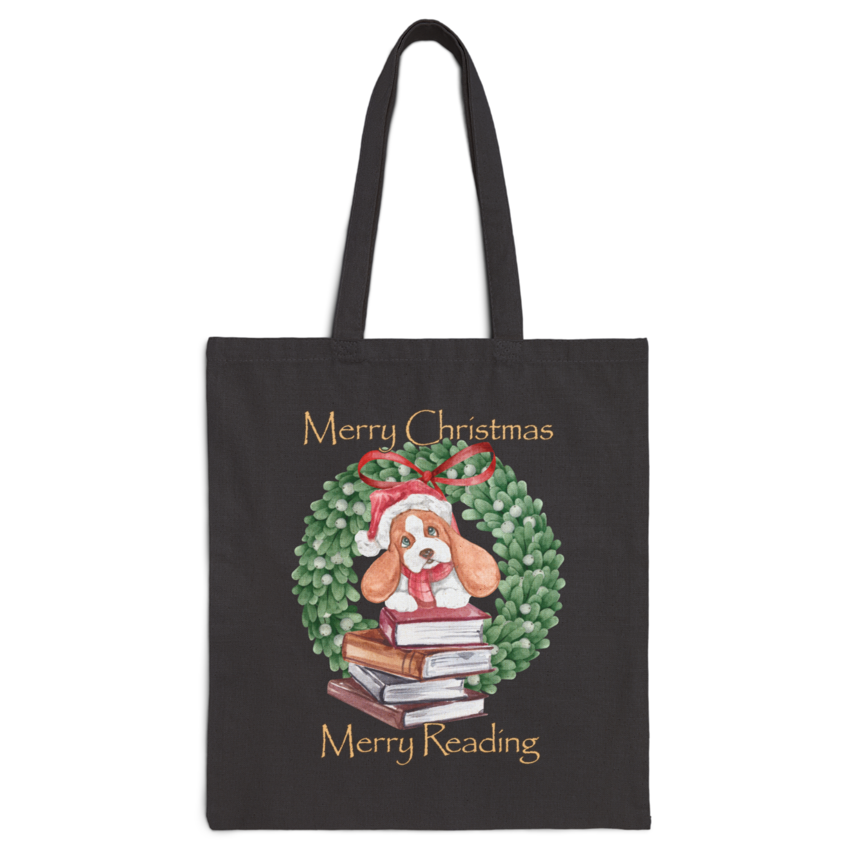 Merry Christmas, Merry Reading Cotton Canvas Tote Bag product thumbnail image
