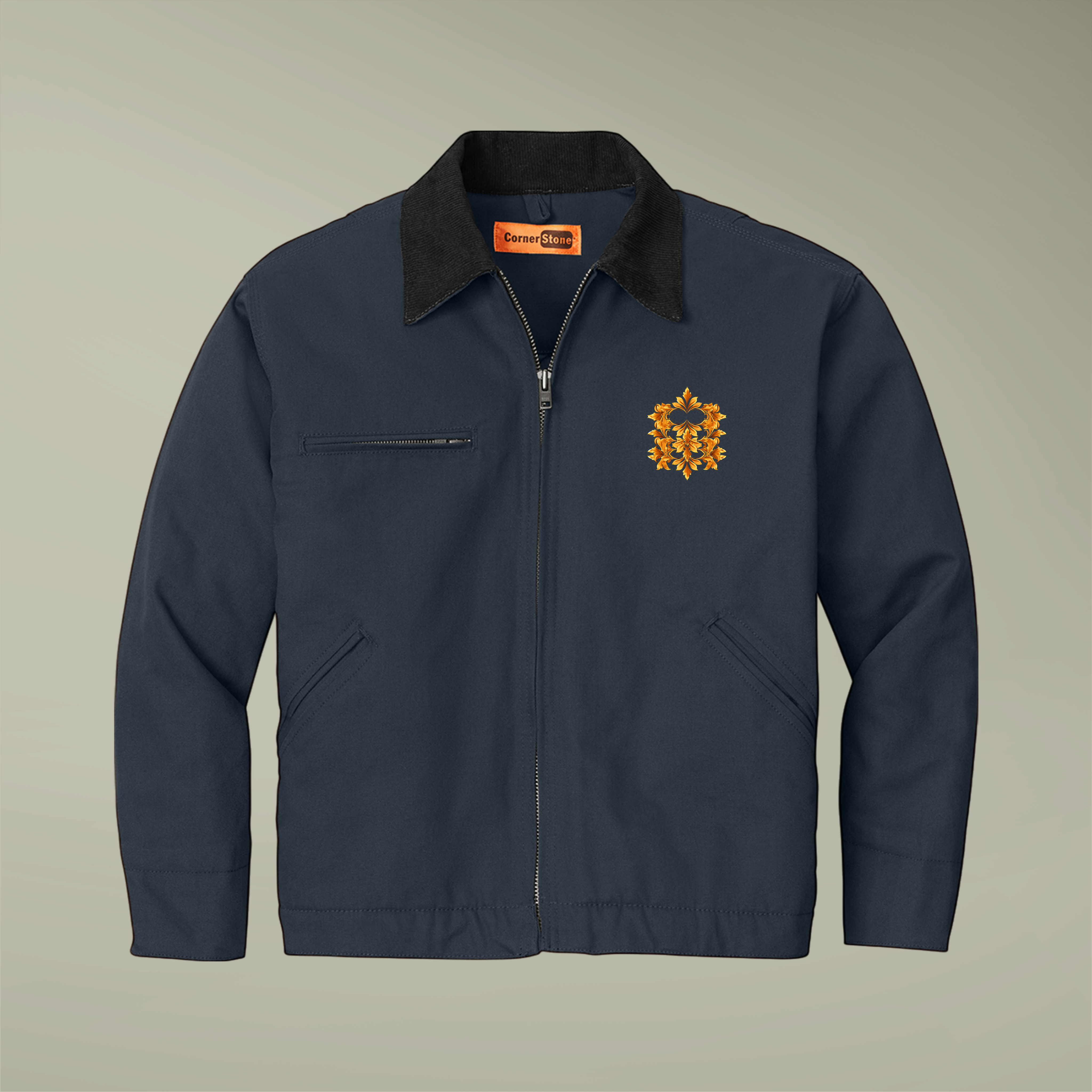 Embroidered Flame Crest Work Jacket — Durable Duck Cloth Utility Jacket Embroidered Flame Crest Work Jacket — Durable Duck Cloth Utility Jacket