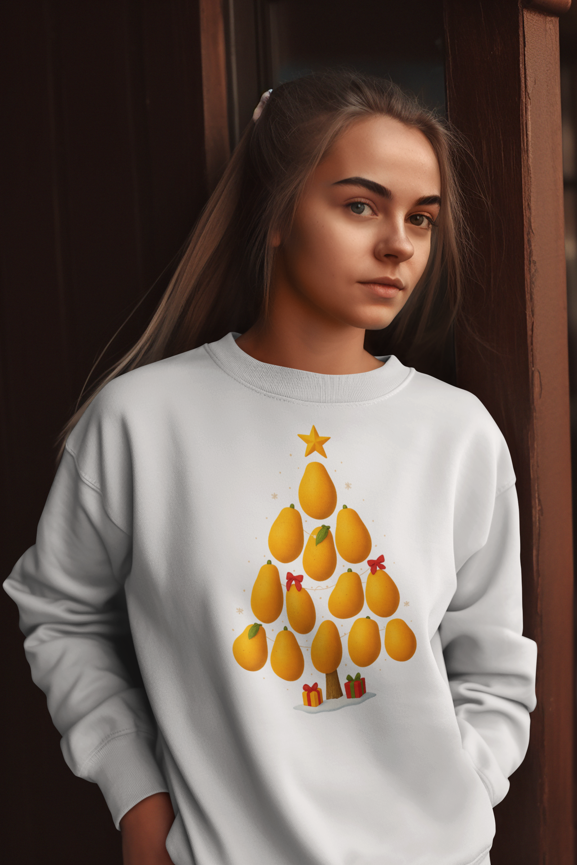 Pear Tree Christmas Sweatshirt — Festive Fruit Holiday Crewneck