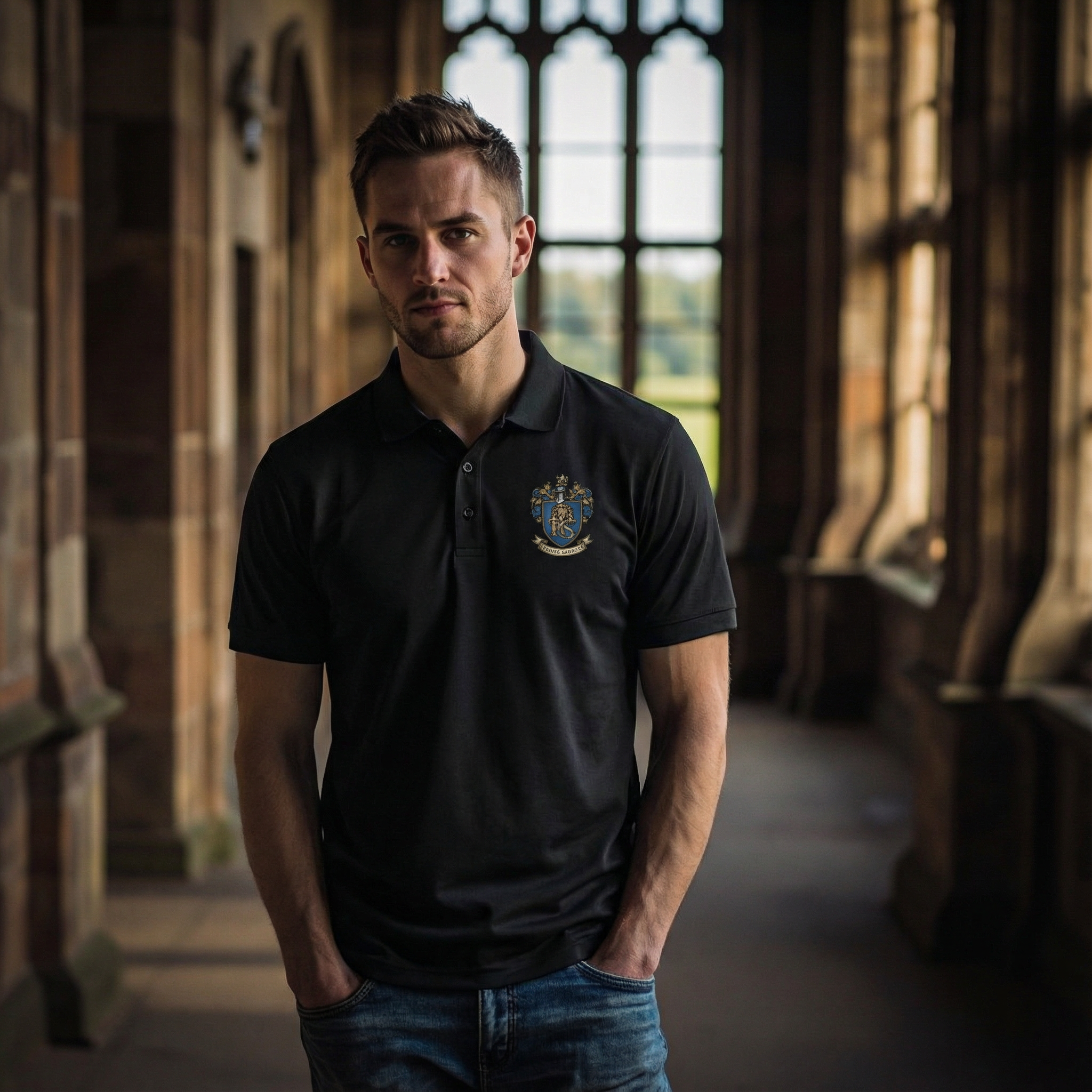 Medieval Crest Polo — Men's Sport Polo Shirt by Roger Sampson product thumbnail image Medieval Crest Polo — Men's Sport Polo Shirt by Roger Sampson product thumbnail image