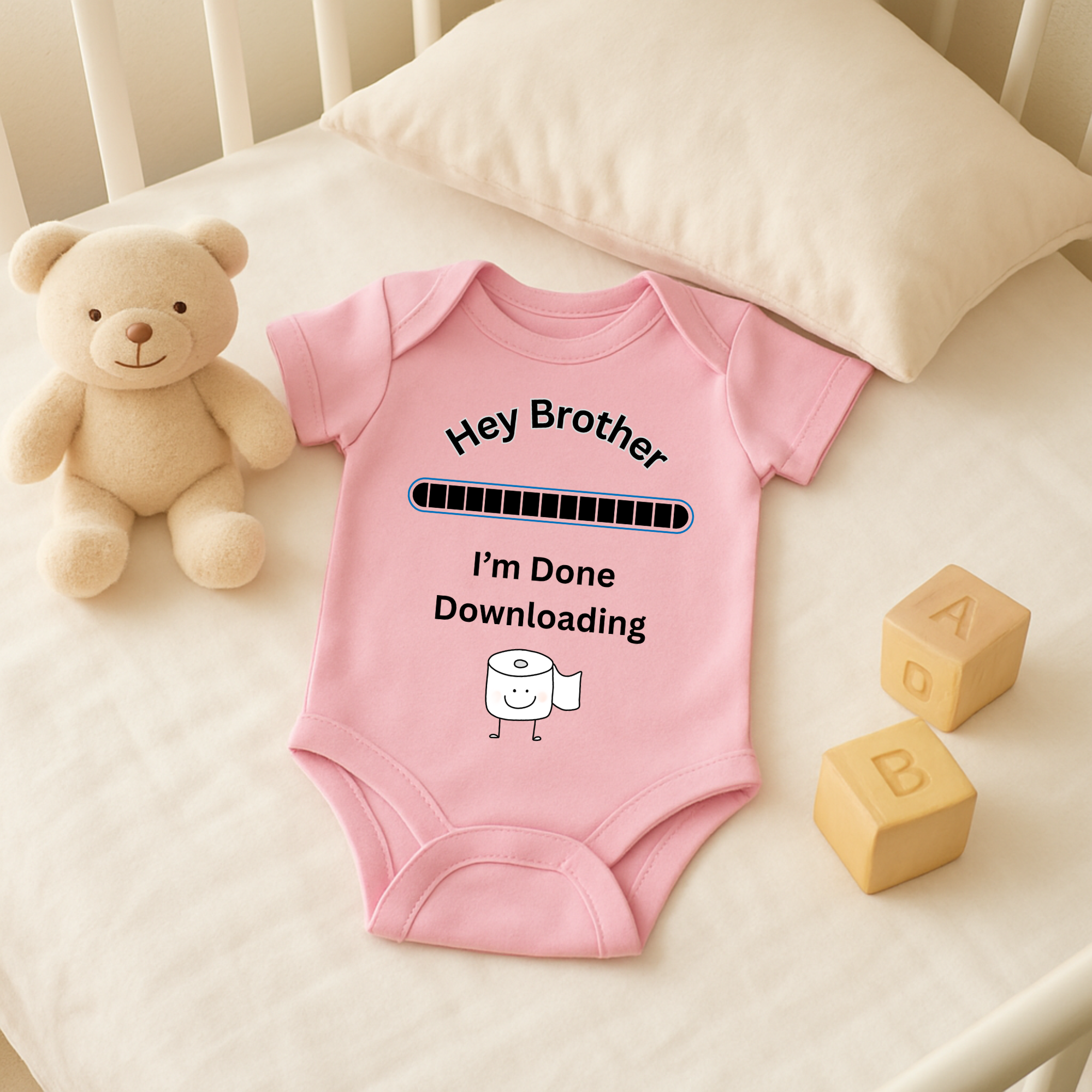 Hey Brother Im Done Downloading Baby Bodysuit Funny Infant One Piece Sibling Announcement Outfit Baby Shower Gift product thumbnail image