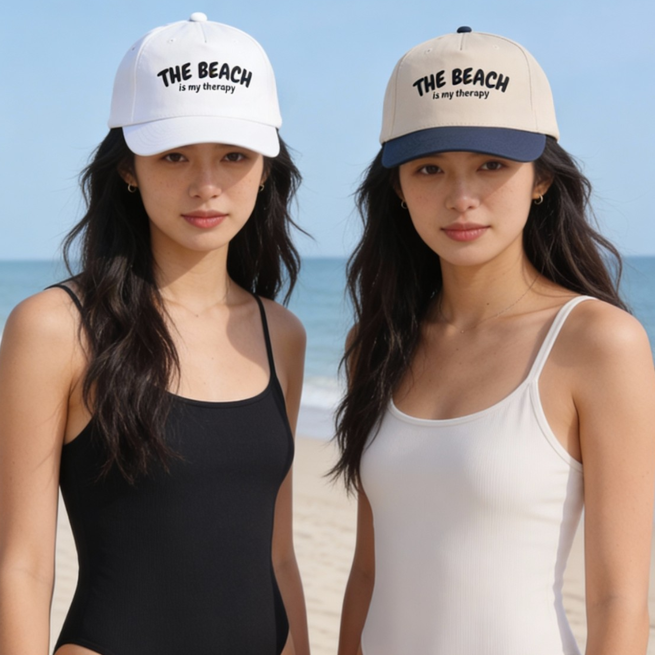 The Beach Is My Therapy Hat, Black Embroidered Mid Profile Hat, Coastal Baseball Cap, Vacation Aesthetic Hat, Sun Hat for Women product thumbnail image
