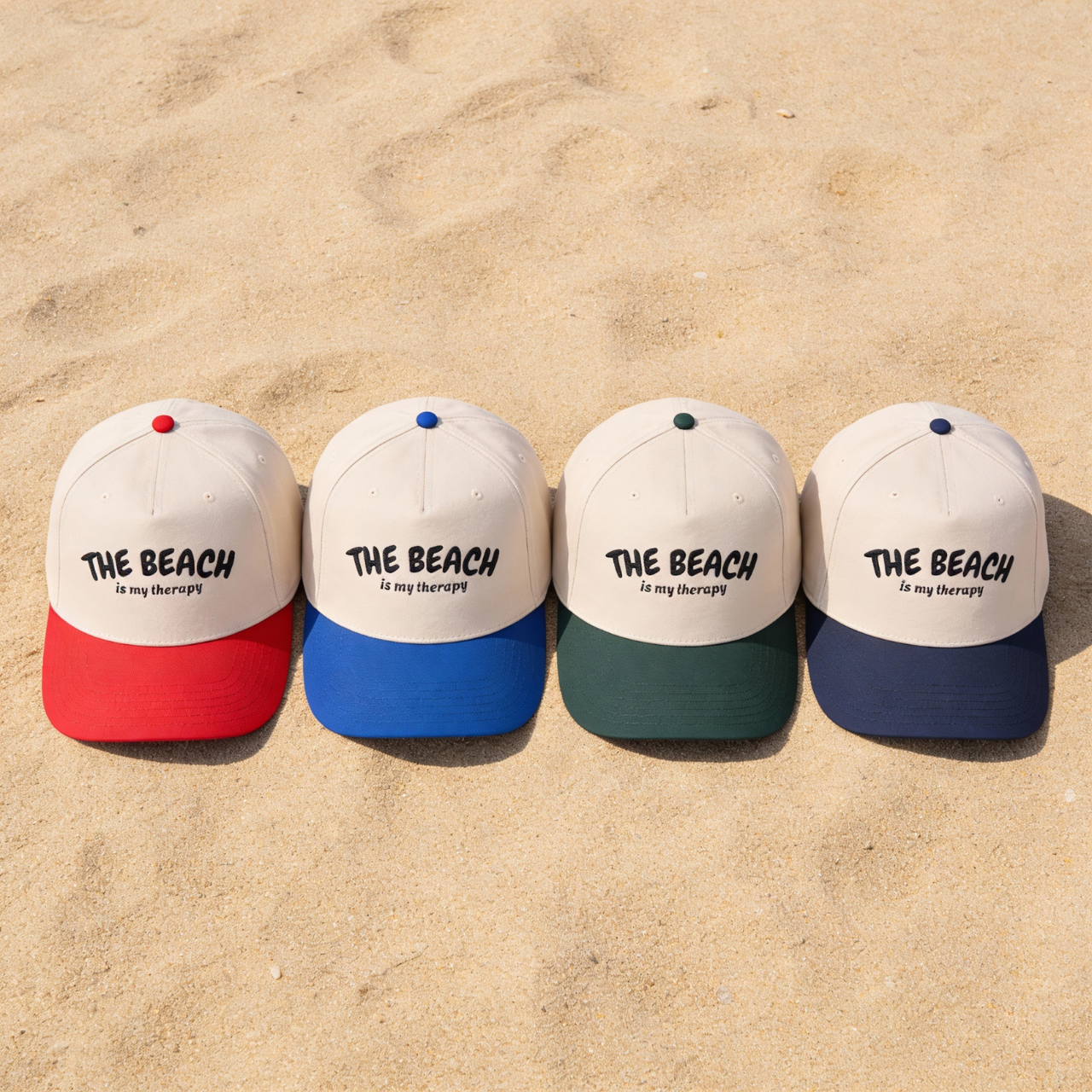 The Beach Is My Therapy Hat, Black Embroidered Mid Profile Hat, Coastal Baseball Cap, Vacation Aesthetic Hat, Sun Hat for Women product thumbnail image