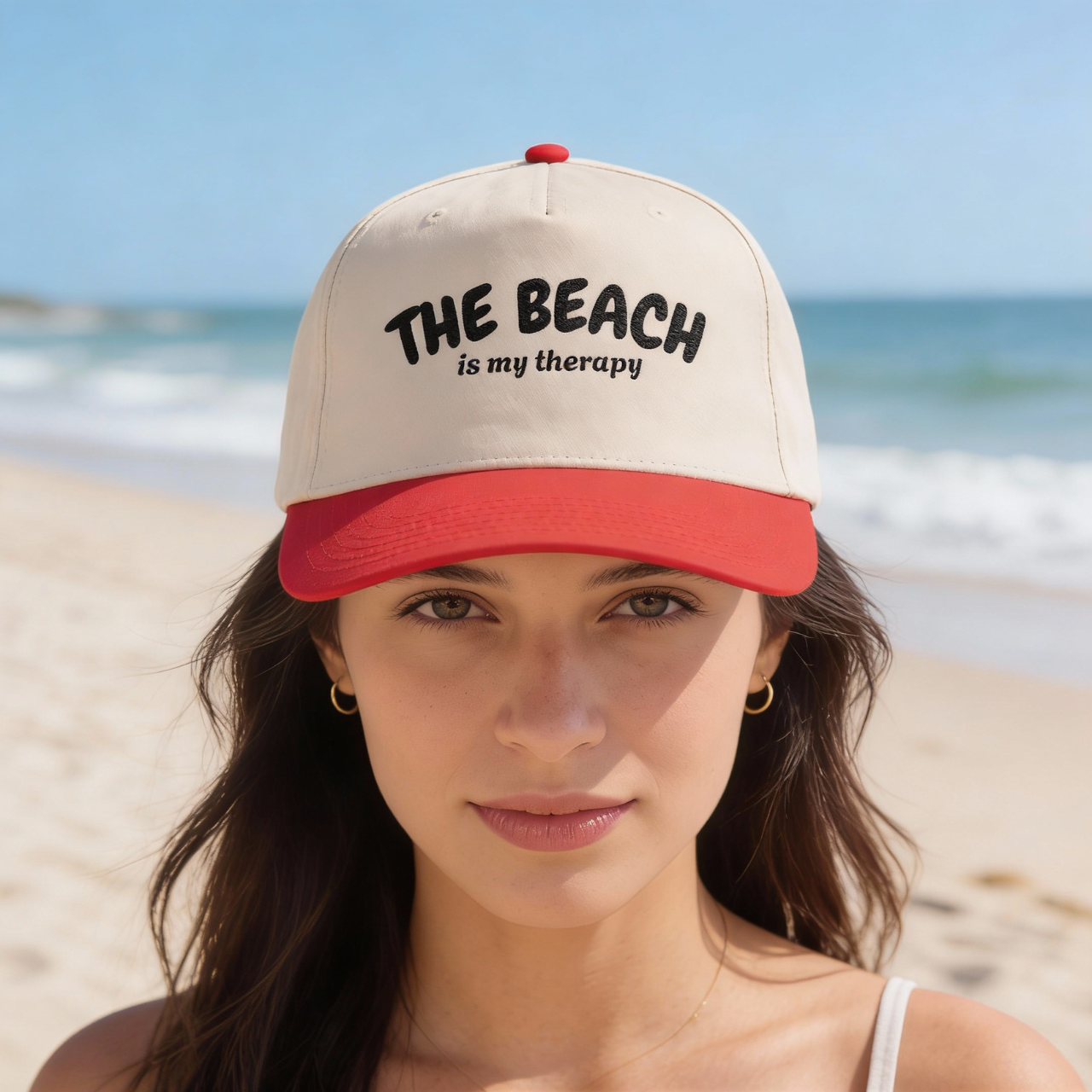 The Beach Is My Therapy Hat, Black Embroidered Mid Profile Hat, Coastal Baseball Cap, Vacation Aesthetic Hat, Sun Hat for Women product thumbnail image The Beach Is My Therapy Hat, Black Embroidered Mid Profile Hat, Coastal Baseball Cap, Vacation Aesthetic Hat, Sun Hat for Women product thumbnail image