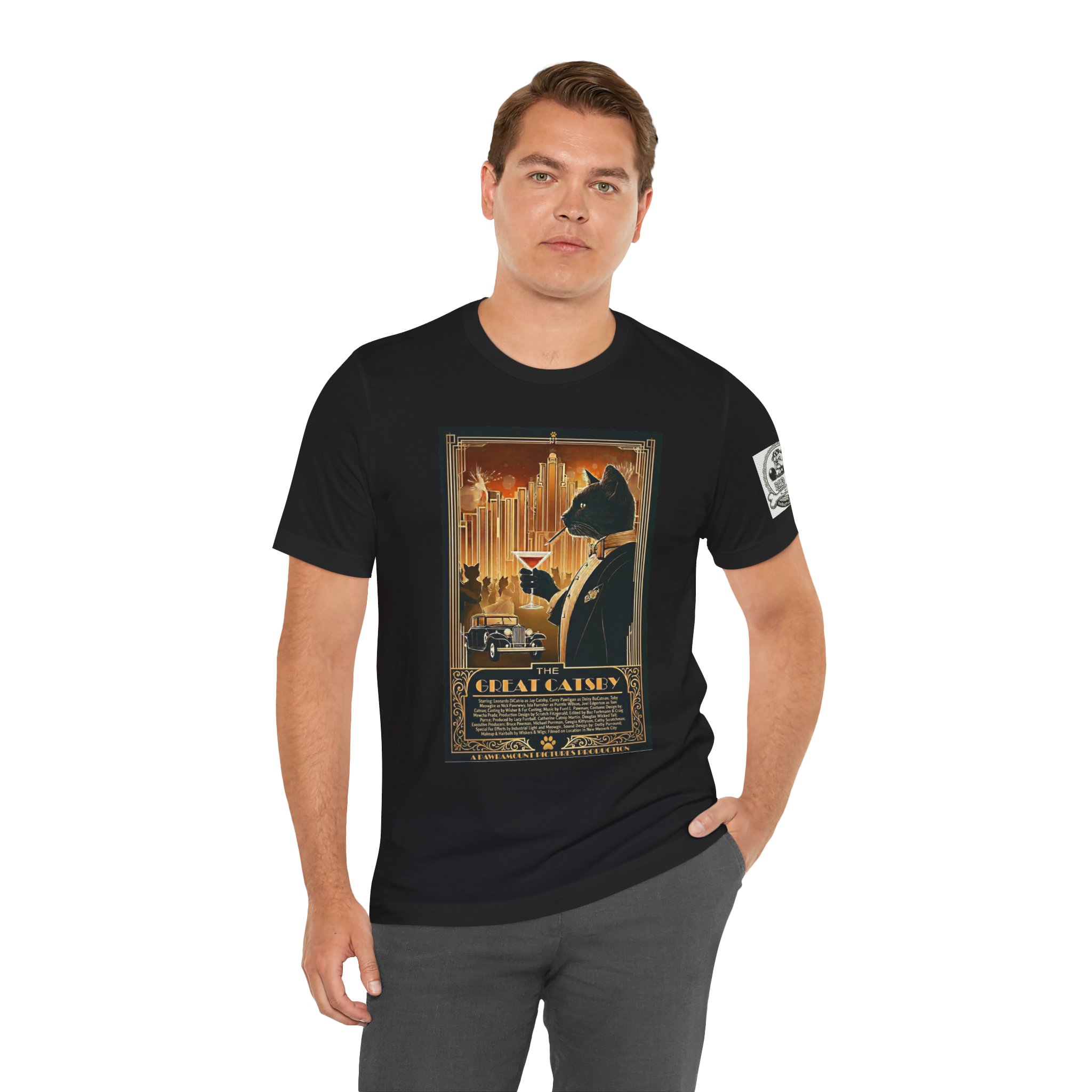 The Great Catsby Movie Poster Tee — Cat Lover Pun T-Shirt product thumbnail image The Great Catsby Movie Poster Tee — Cat Lover Pun T-Shirt product thumbnail image