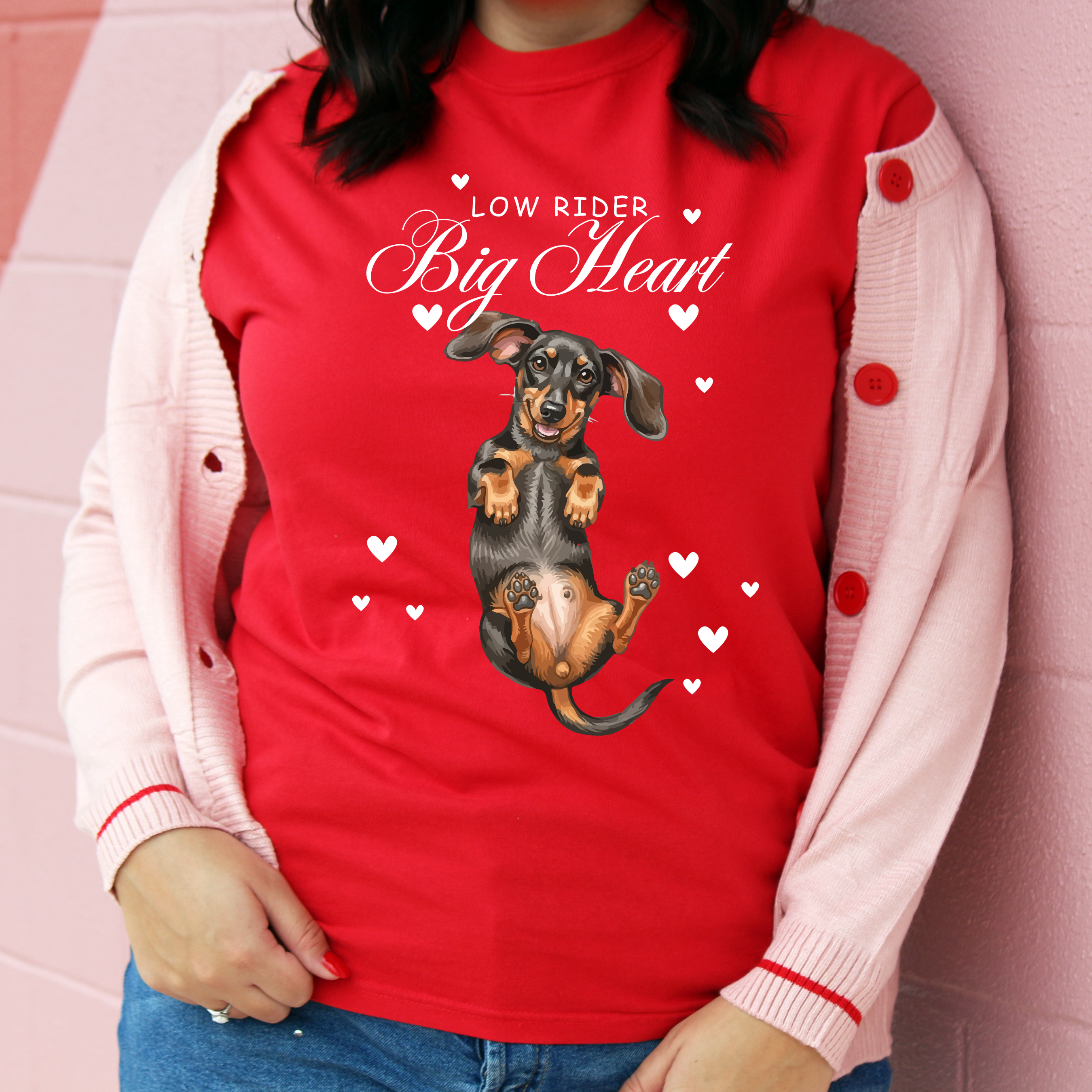 Low Rider Big Heart Dachshund Shirt | Comfort Colors Valentine Dog Lover Tee | Cute Wiener Dog Graphic Tee product thumbnail image
