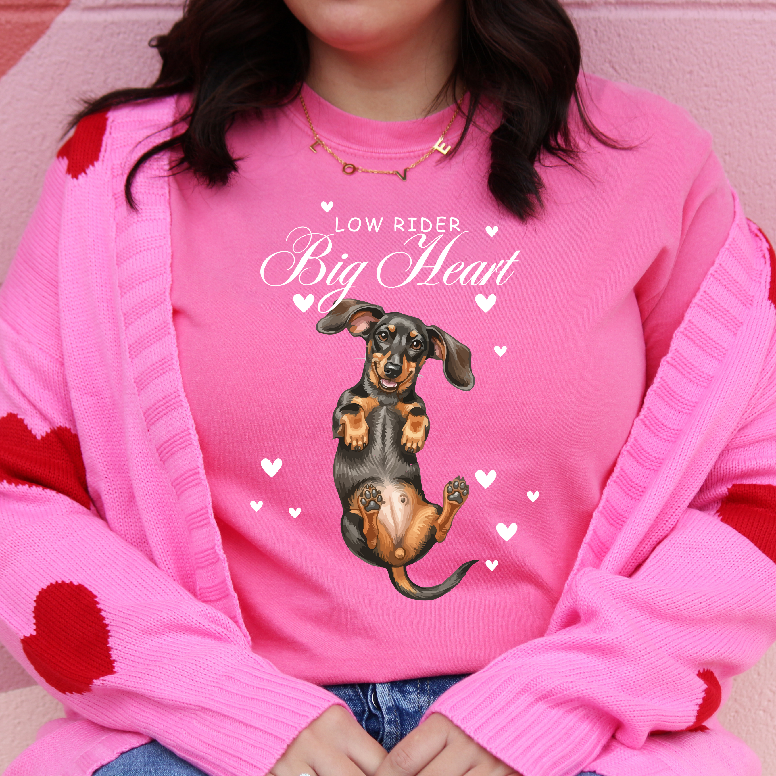 Low Rider Big Heart Dachshund Shirt | Comfort Colors Valentine Dog Lover Tee | Cute Wiener Dog Graphic Tee product thumbnail image