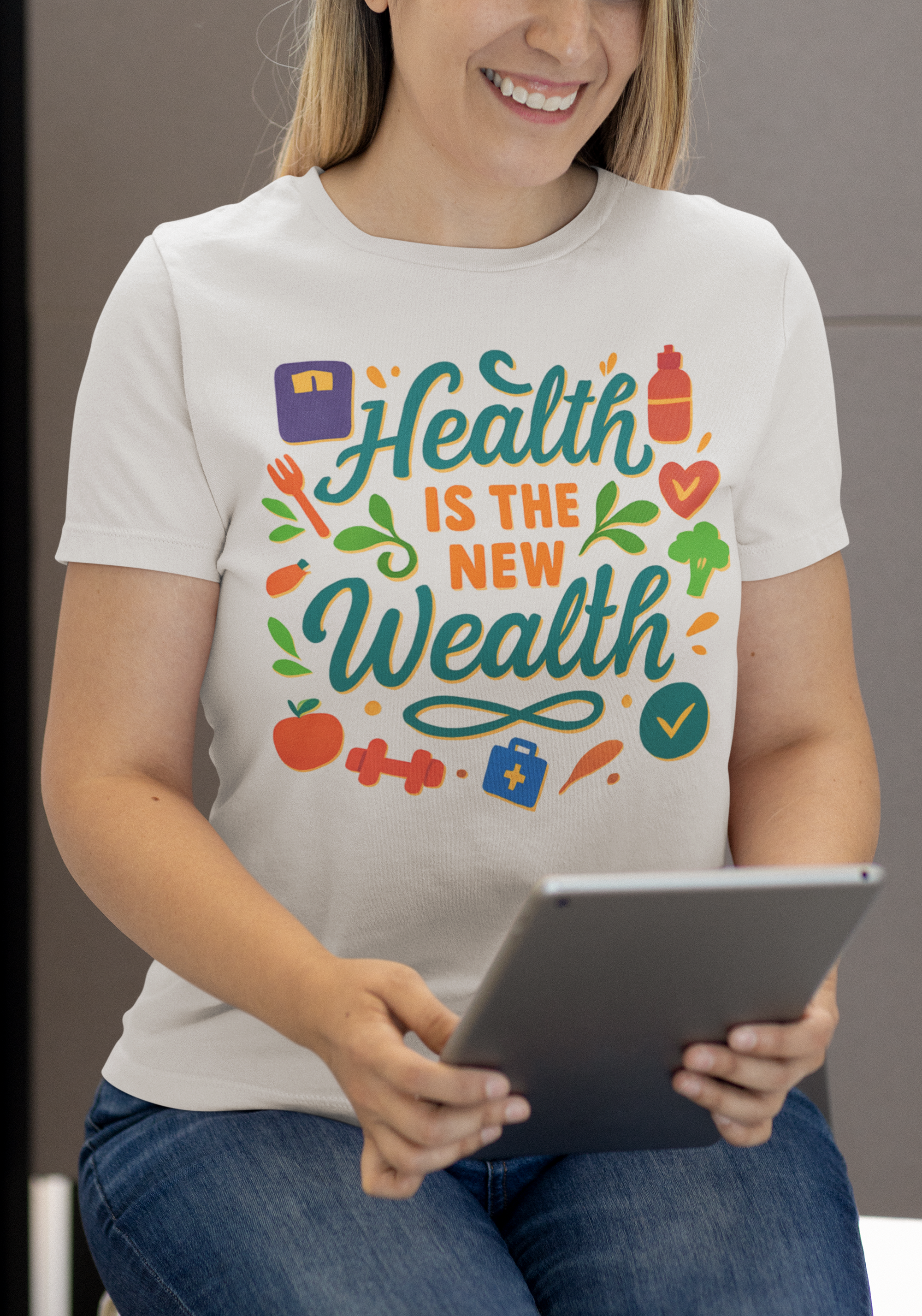 Health is the New Wealth Unisex Heavy Cotton Tee, Motivational Shirt, Gift for Wellness Enthusiasts, Comfortable Casual Wear, Positive [...] product thumbnail image