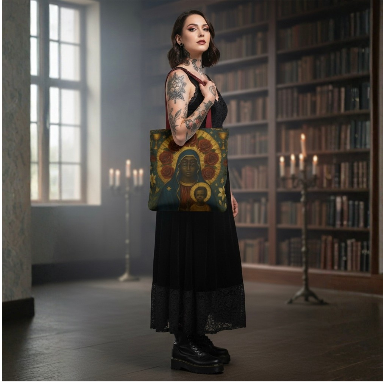 Black Madonna Vision Tote Bag – Gothic Icon Art, Dark Feminine Spiritual Carryall product thumbnail image