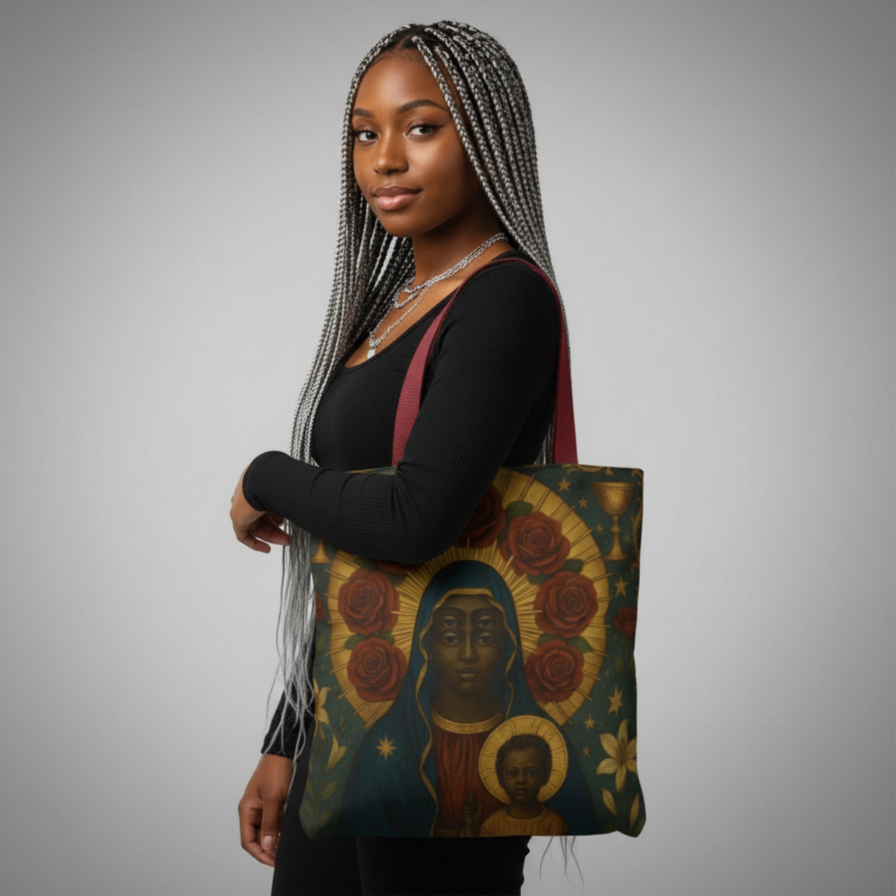 Black Madonna Vision Tote Bag – Gothic Icon Art, Dark Feminine Spiritual Carryall Black Madonna Vision Tote Bag – Gothic Icon Art, Dark Feminine Spiritual Carryall