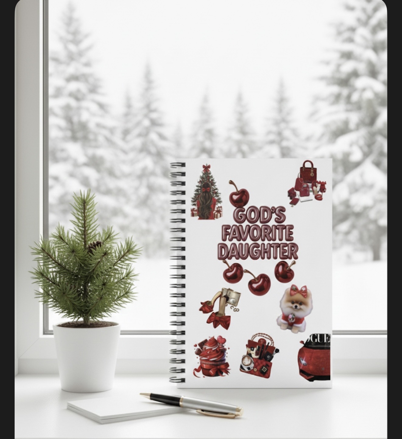 God’s Favorite Daughter Spiral Notebook — Cute Cherry & Pomeranian Journal product thumbnail image God’s Favorite Daughter Spiral Notebook — Cute Cherry & Pomeranian Journal product thumbnail image