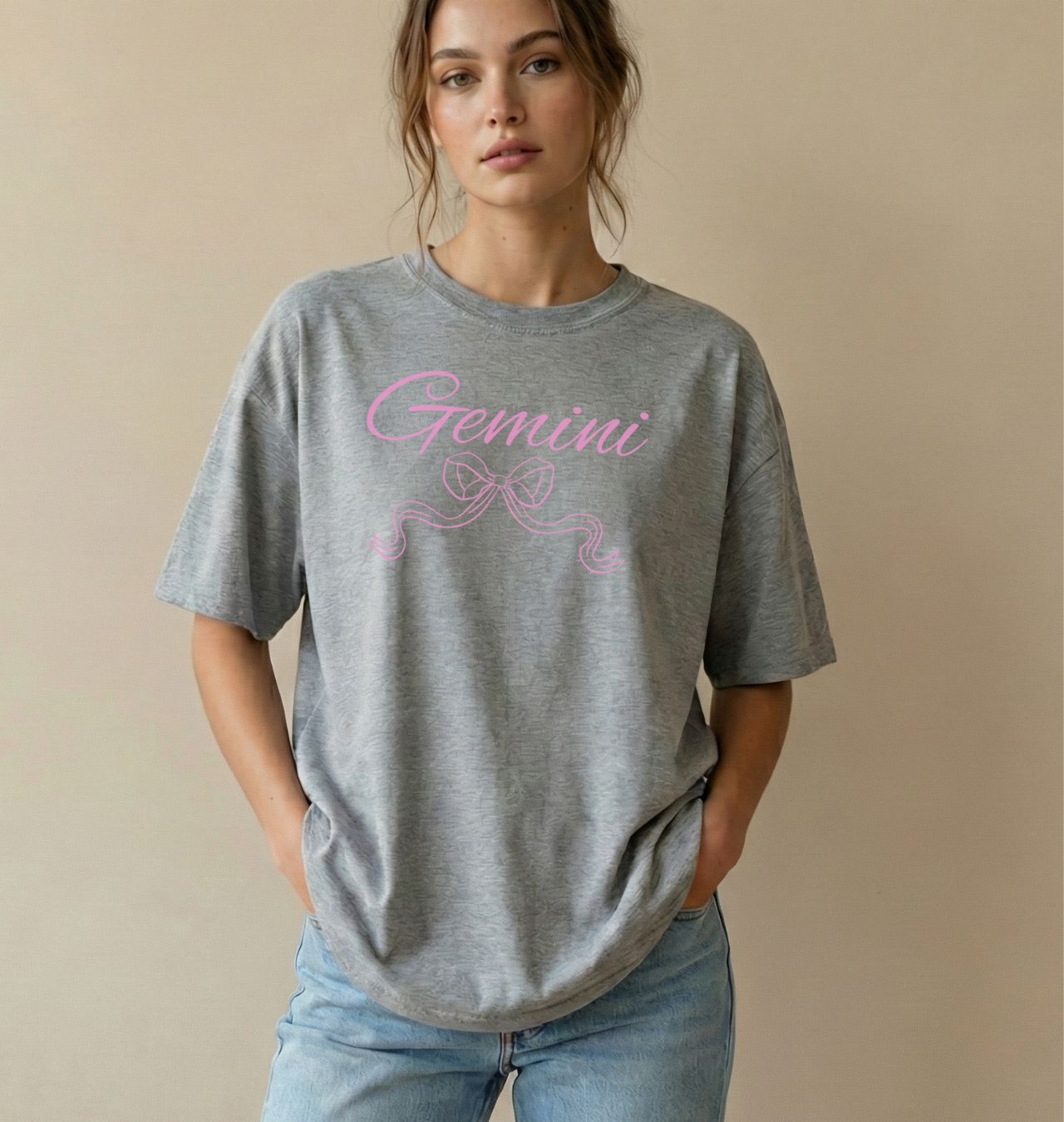 Gemini Zodiac T-Shirt Pink Script Astrology Tee product thumbnail image Gemini Zodiac T-Shirt Pink Script Astrology Tee product thumbnail image