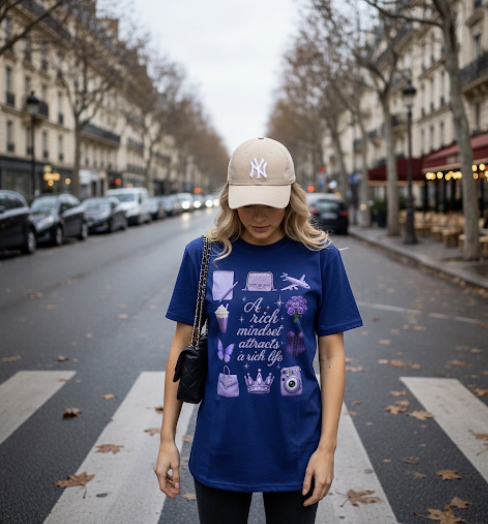 Affirmation Tee — "A rich mindset attracts a rich life" Purple Icons Graphic T-Shirt product thumbnail image Affirmation Tee — "A rich mindset attracts a rich life" Purple Icons Graphic T-Shirt product thumbnail image