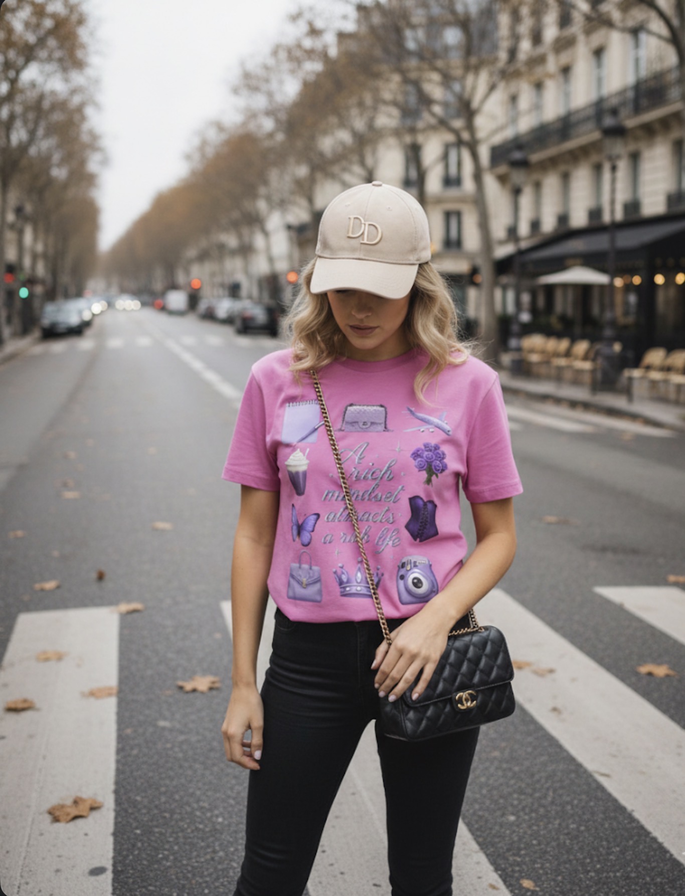 Affirmation Tee — "A rich mindset attracts a rich life" Purple Icons Graphic T-Shirt product thumbnail image Affirmation Tee — "A rich mindset attracts a rich life" Purple Icons Graphic T-Shirt product thumbnail image