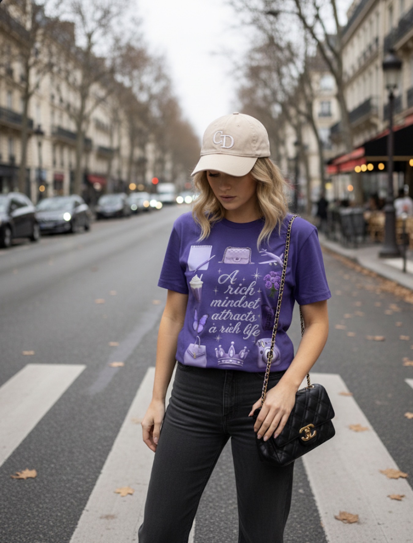 Affirmation Tee — "A rich mindset attracts a rich life" Purple Icons Graphic T-Shirt product thumbnail image Affirmation Tee — "A rich mindset attracts a rich life" Purple Icons Graphic T-Shirt product thumbnail image
