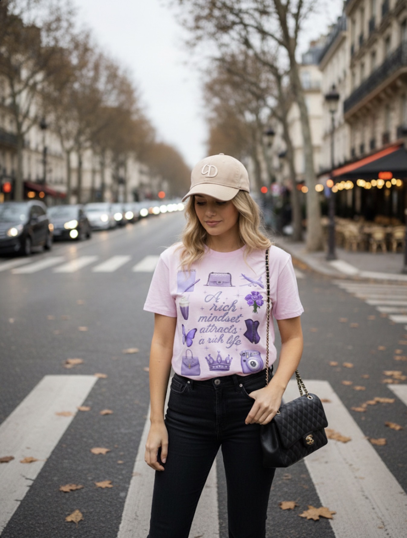 Affirmation Tee — "A rich mindset attracts a rich life" Purple Icons Graphic T-Shirt product thumbnail image Affirmation Tee — "A rich mindset attracts a rich life" Purple Icons Graphic T-Shirt product thumbnail image