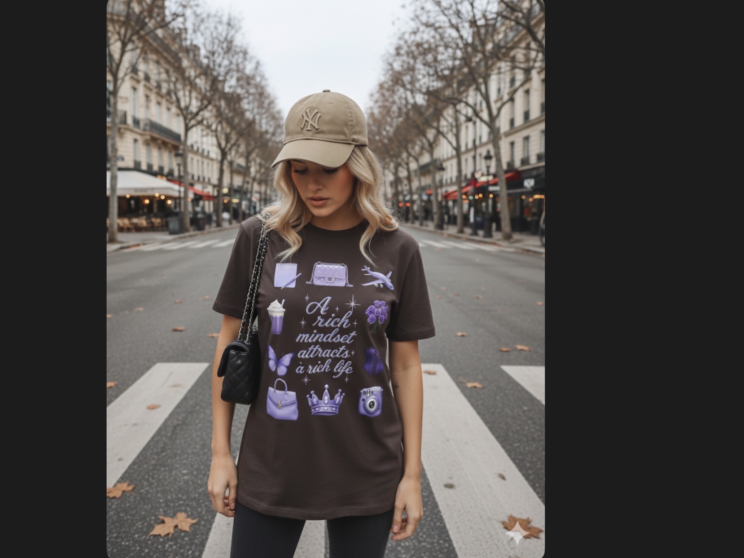 Affirmation Tee — "A rich mindset attracts a rich life" Purple Icons Graphic T-Shirt product thumbnail image Affirmation Tee — "A rich mindset attracts a rich life" Purple Icons Graphic T-Shirt product thumbnail image