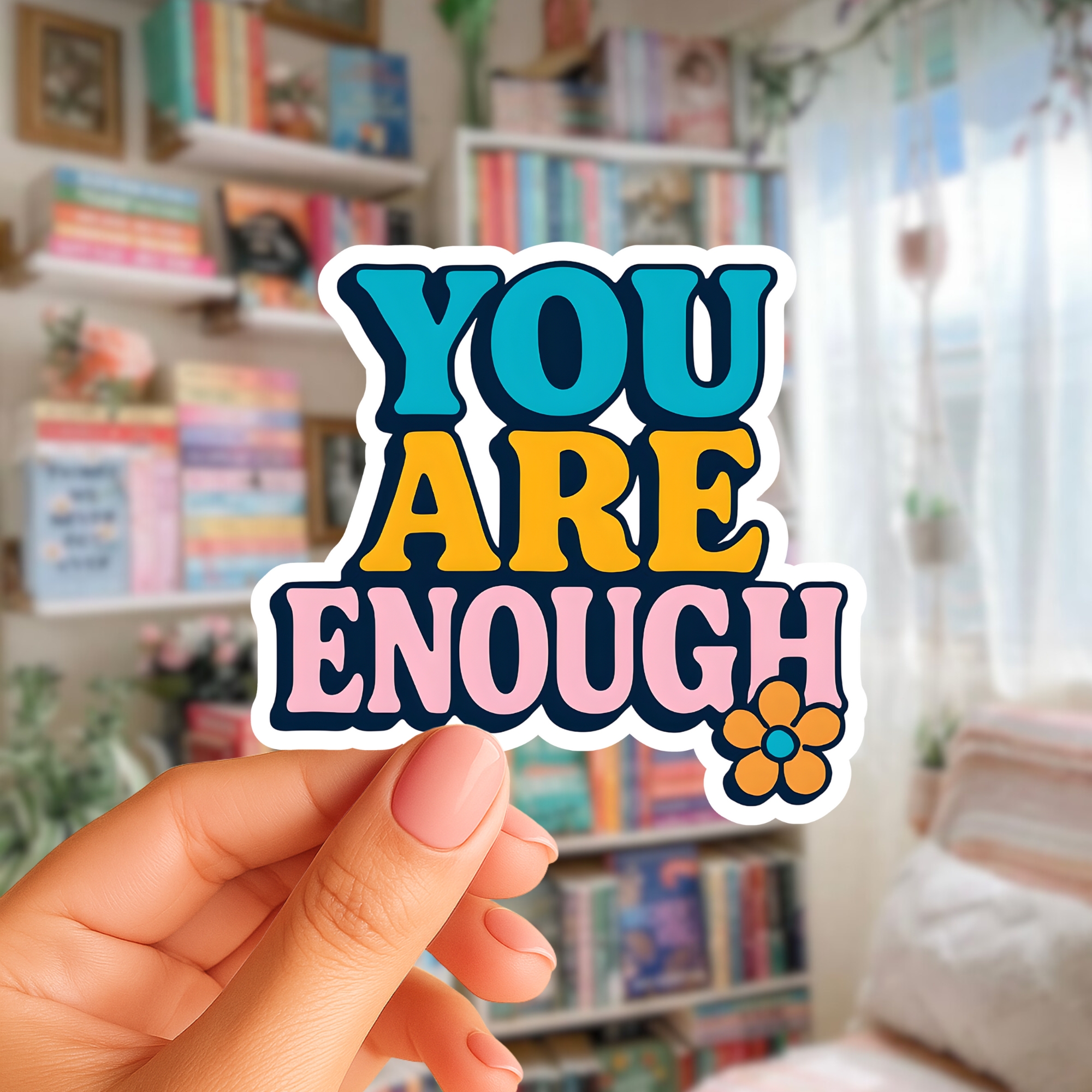 You Are Enough Retro Floral Sticker Positive Affirmation Kiss-Cut Sticker product thumbnail image You Are Enough Retro Floral Sticker Positive Affirmation Kiss-Cut Sticker product thumbnail image