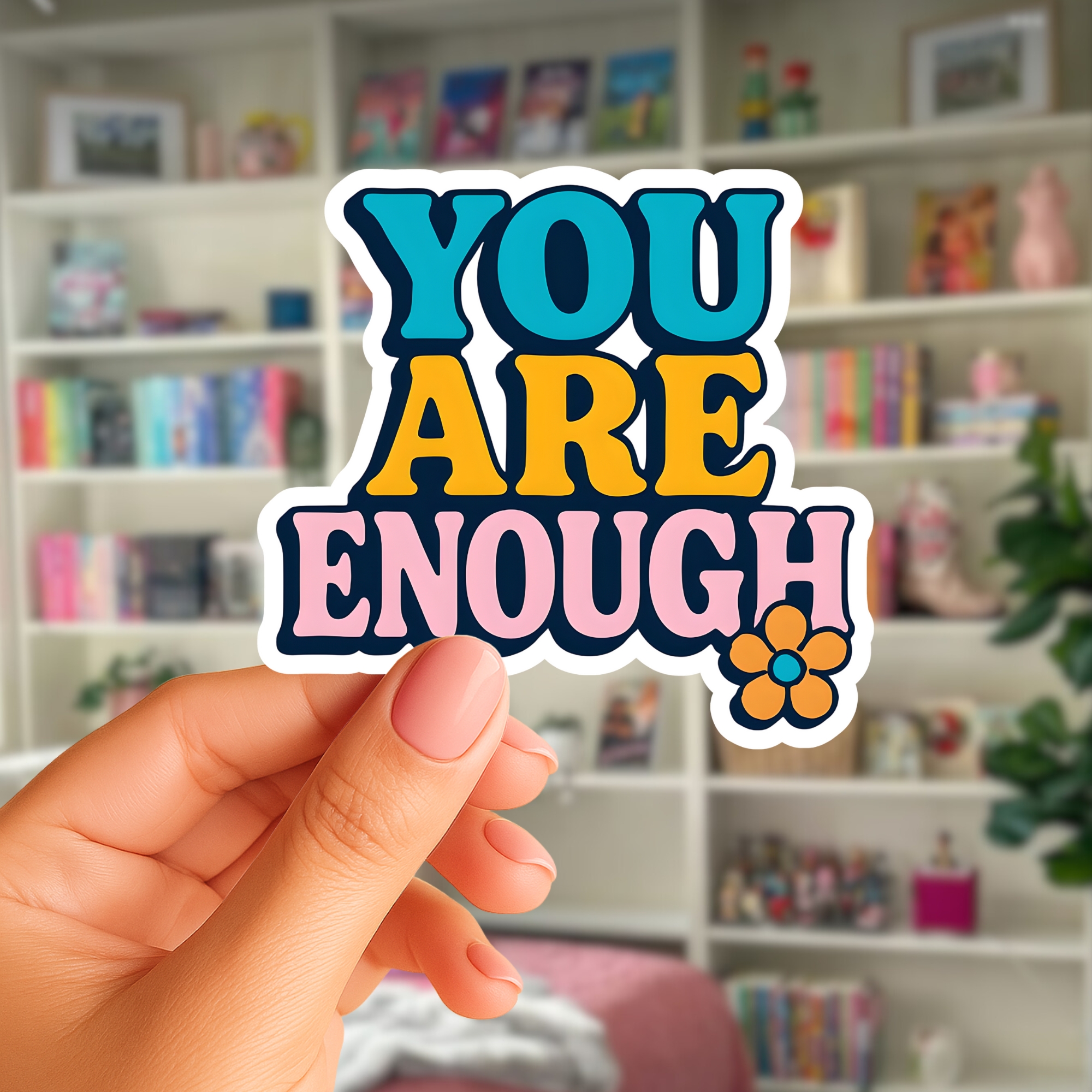 You Are Enough Retro Floral Sticker Positive Affirmation Kiss-Cut Sticker product thumbnail image You Are Enough Retro Floral Sticker Positive Affirmation Kiss-Cut Sticker product thumbnail image