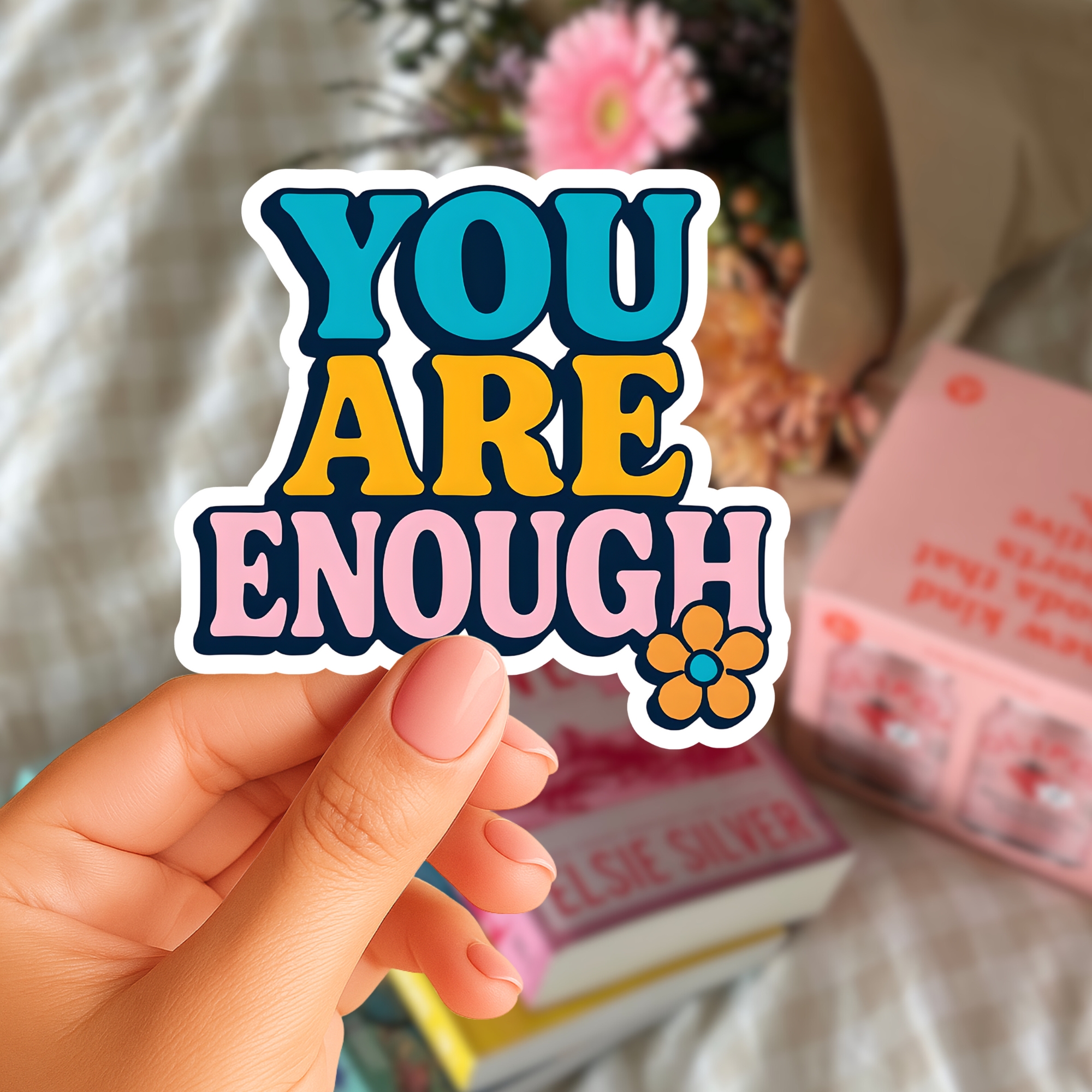 You Are Enough Retro Floral Sticker Positive Affirmation Kiss-Cut Sticker product thumbnail image You Are Enough Retro Floral Sticker Positive Affirmation Kiss-Cut Sticker product thumbnail image