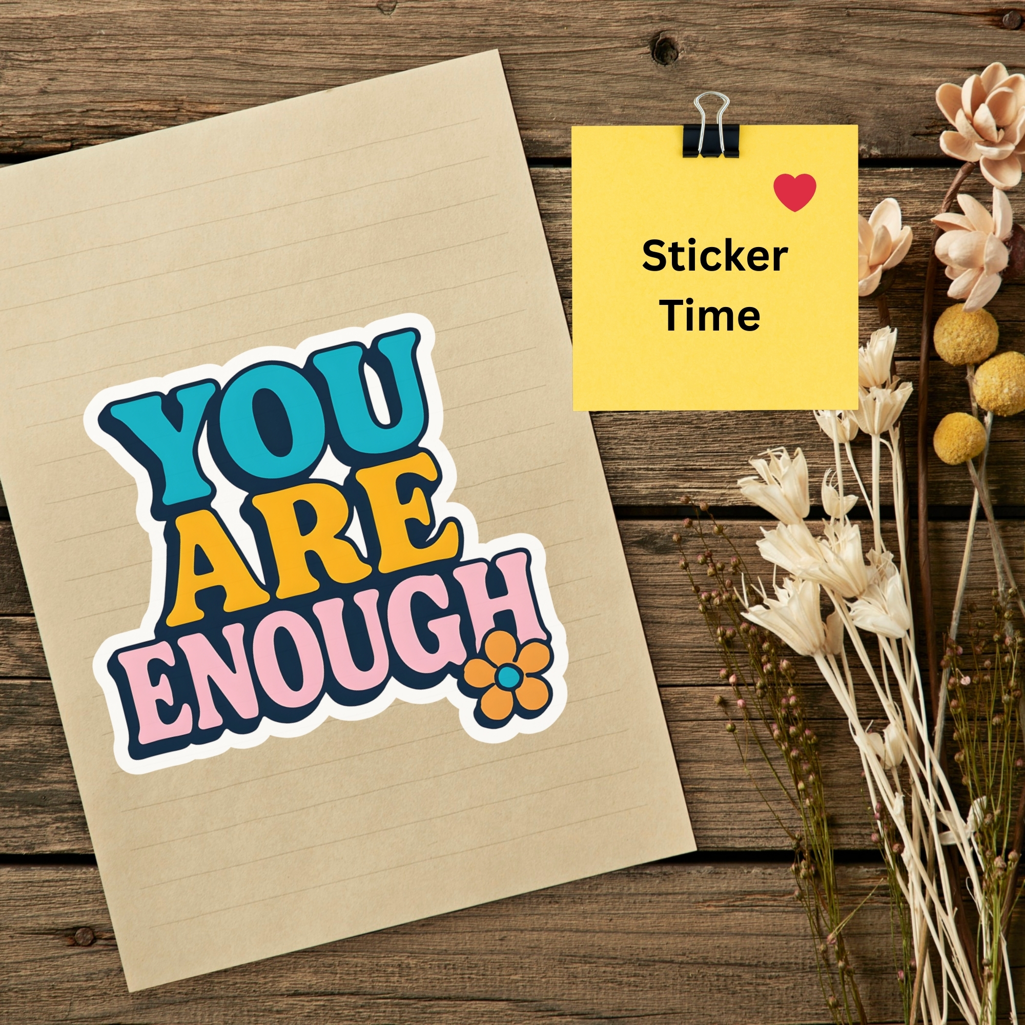 You Are Enough Retro Floral Sticker Positive Affirmation Kiss-Cut Sticker product thumbnail image You Are Enough Retro Floral Sticker Positive Affirmation Kiss-Cut Sticker product thumbnail image
