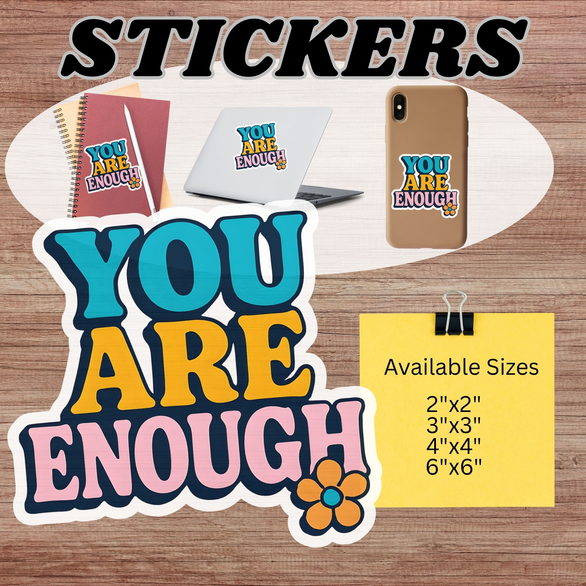 You Are Enough Retro Floral Sticker Positive Affirmation Kiss-Cut Sticker product thumbnail image You Are Enough Retro Floral Sticker Positive Affirmation Kiss-Cut Sticker product thumbnail image