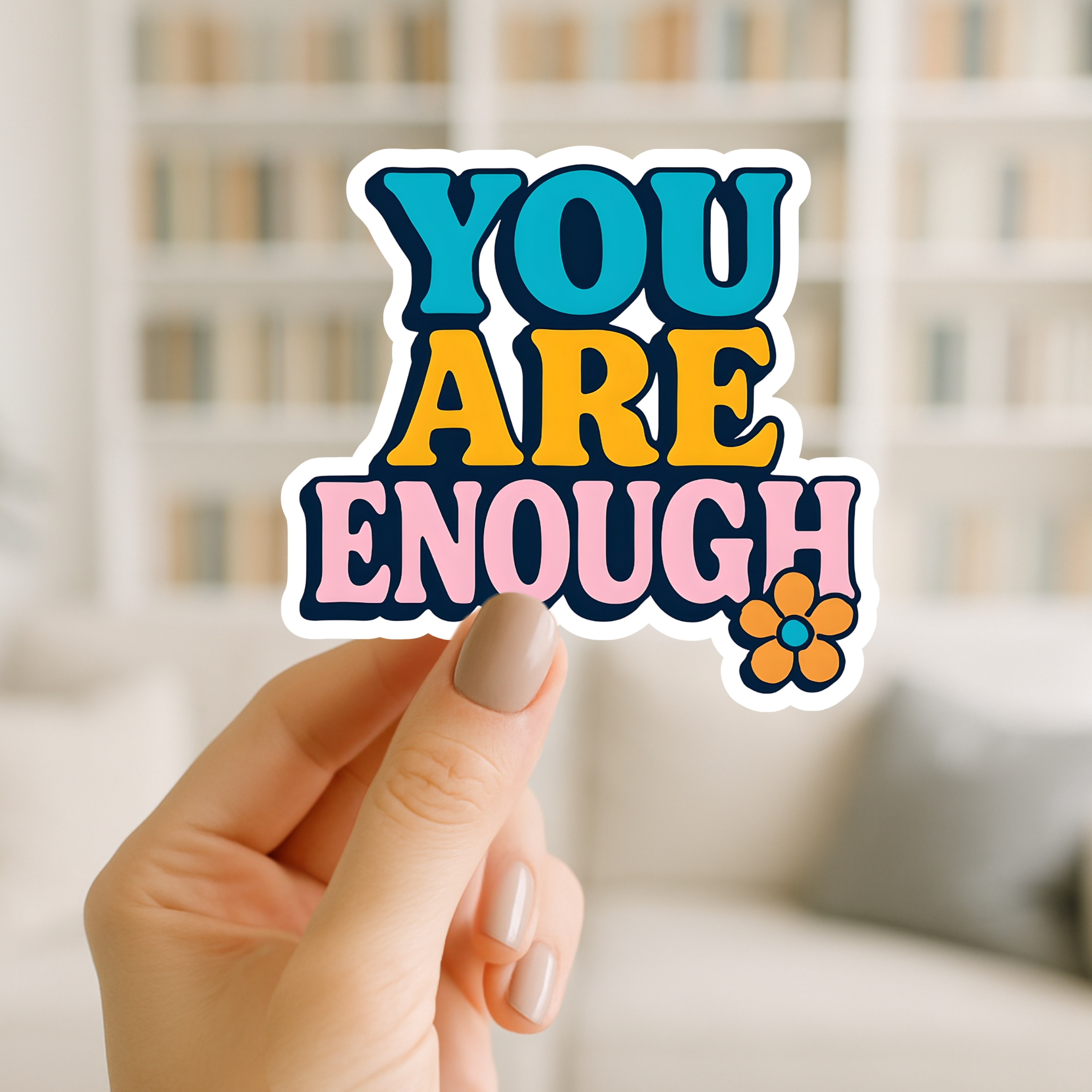 You Are Enough Retro Floral Sticker Positive Affirmation Kiss-Cut Sticker product thumbnail image You Are Enough Retro Floral Sticker Positive Affirmation Kiss-Cut Sticker product thumbnail image