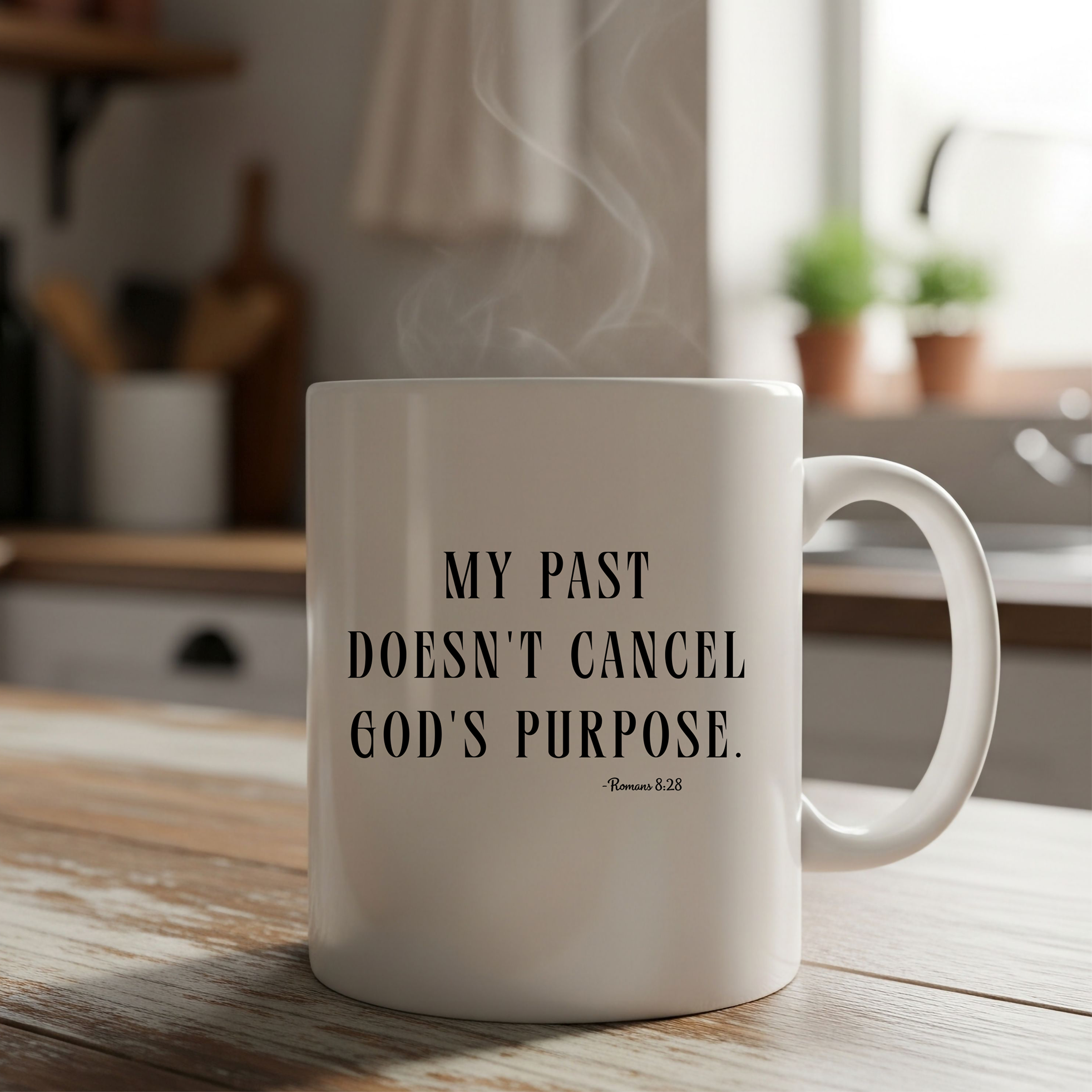 Inspirational Ceramic Mug — “My Past Doesn't Cancel God's Purpose” (11oz/15oz) Romans 8:28 product thumbnail image
