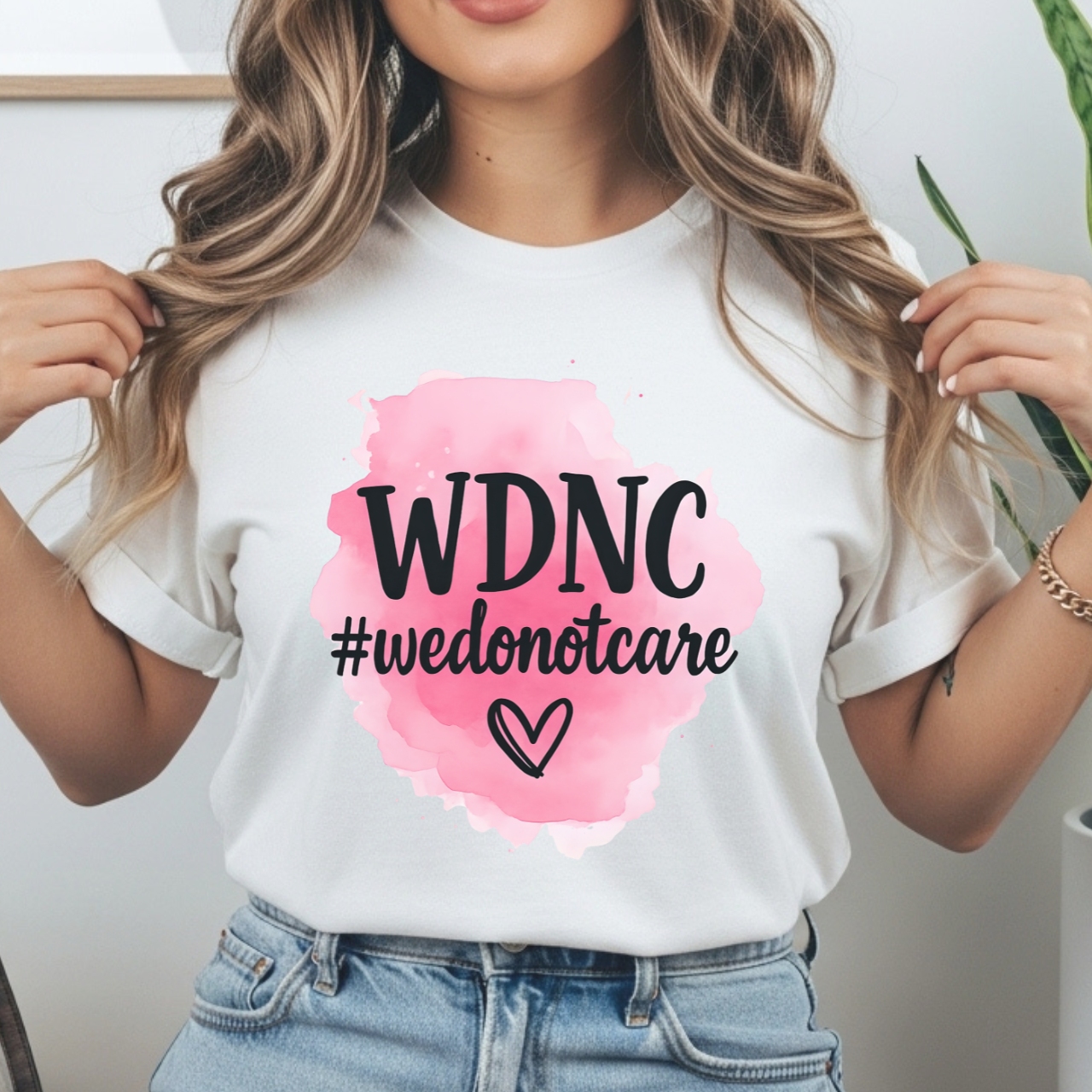 WDNC #wedontcare Graphic T-Shirt Casual Pink Watercolor Heart Tee product thumbnail image WDNC #wedontcare Graphic T-Shirt Casual Pink Watercolor Heart Tee product thumbnail image
