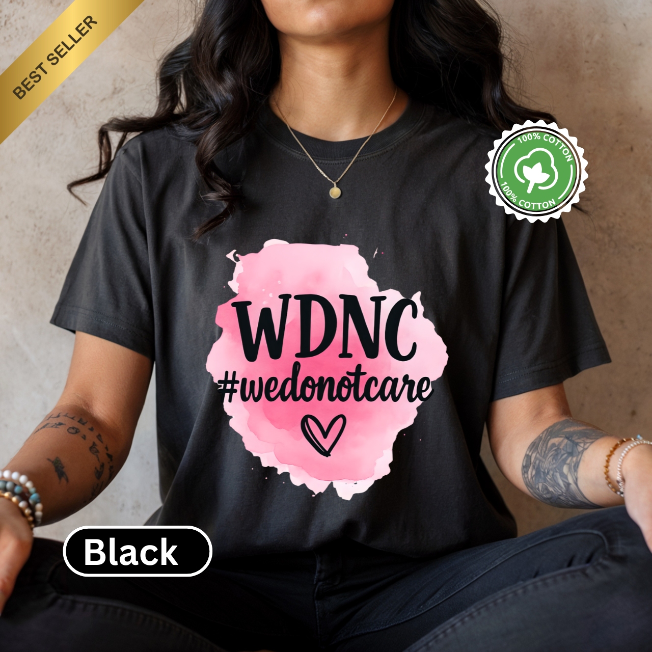 WDNC #wedontcare Graphic T-Shirt Casual Pink Watercolor Heart Tee product thumbnail image WDNC #wedontcare Graphic T-Shirt Casual Pink Watercolor Heart Tee product thumbnail image